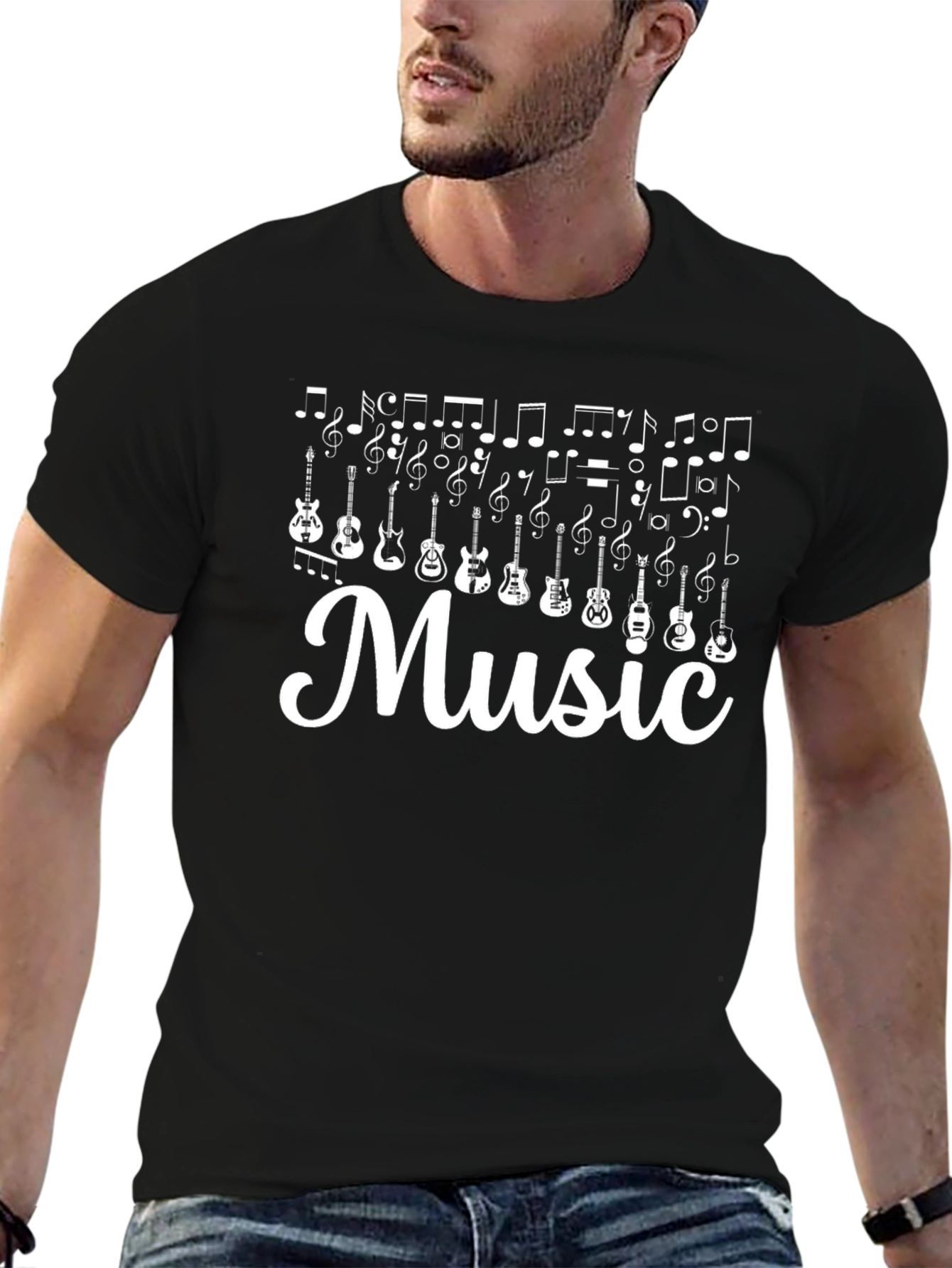 Black Music T-Shirt: Guitar Notes Design, Black view 6