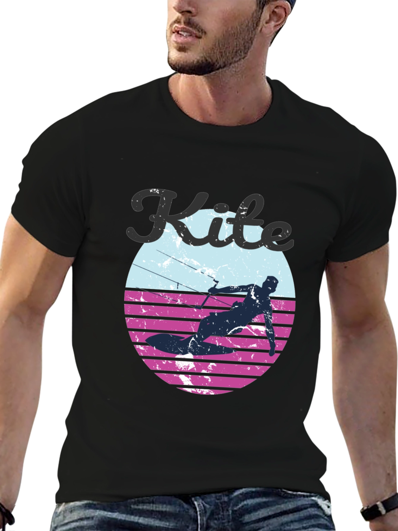 Black Kite Surfing Retro Graphic Tee view 6