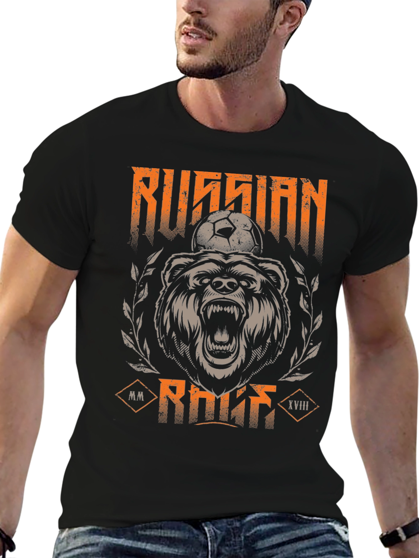 Black Russian Bear Soccer T-Shirt - Black Graphic Tee view 6