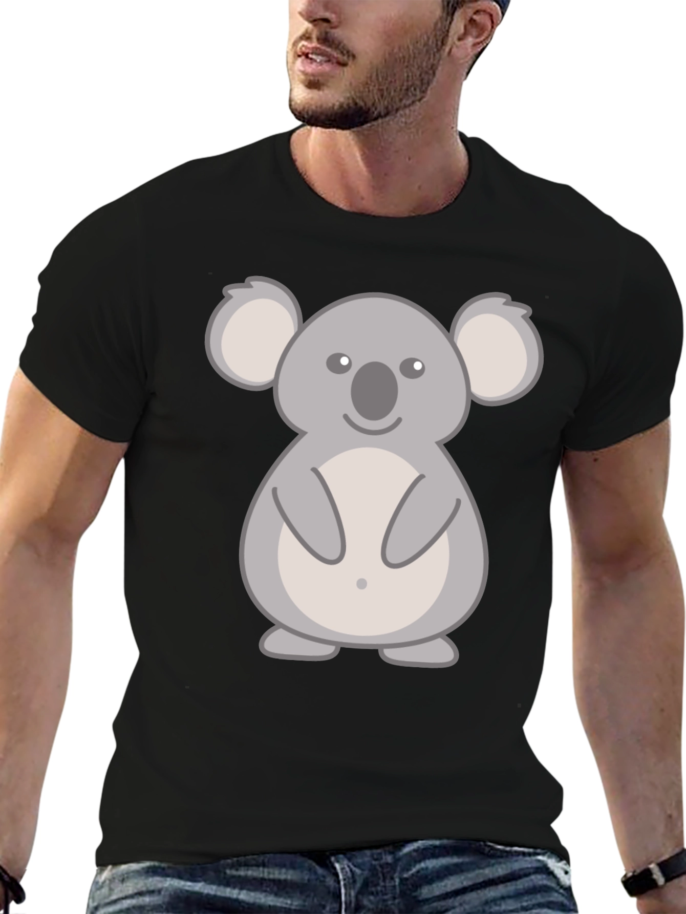 Black Cute Koala Graphic T-Shirt - Black Cotton Tee view 6