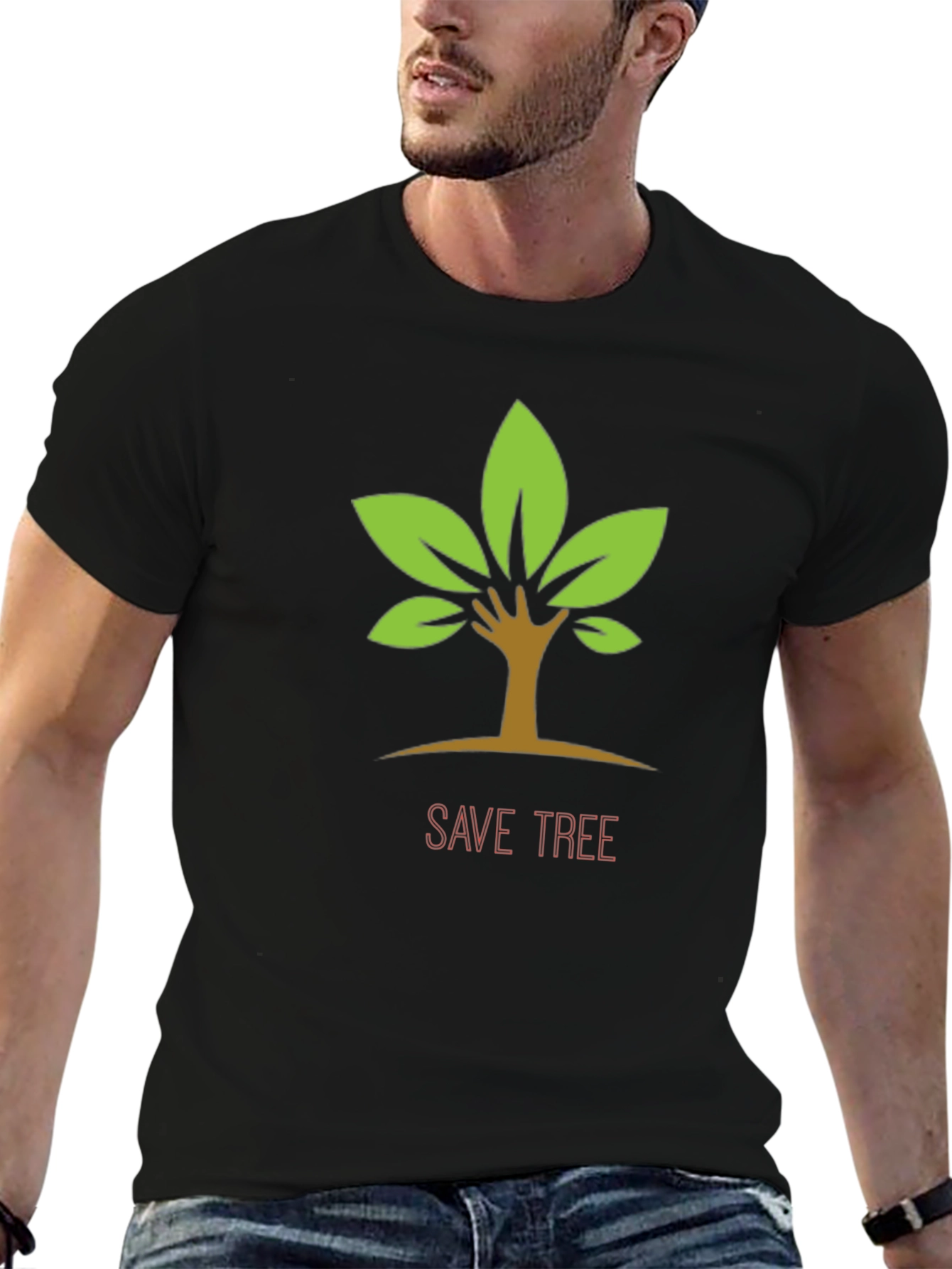 Black Eco-Friendly "Save Tree" Graphic Tee view 6