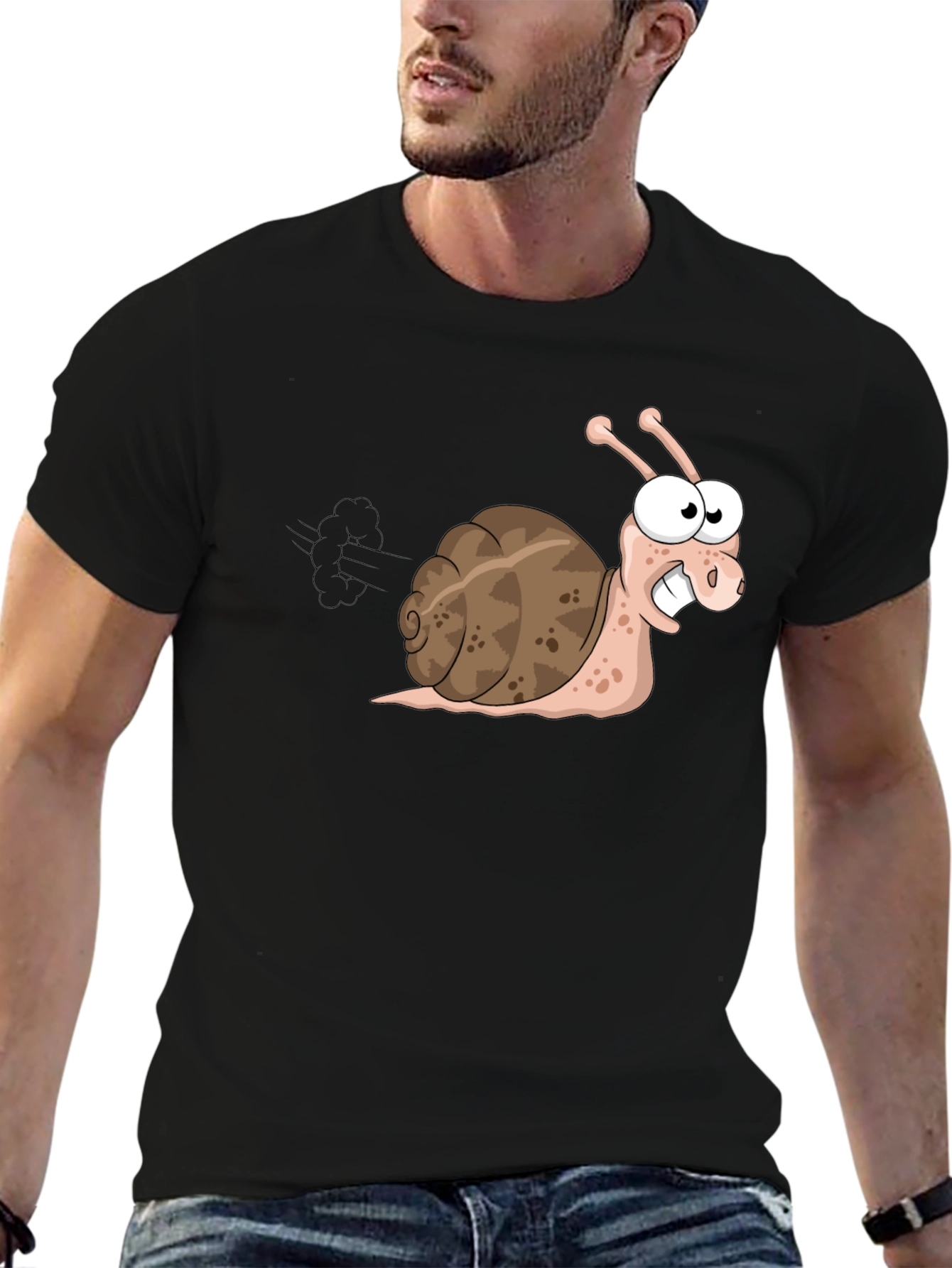 Black Funny Snail Cartoon Black T-Shirt view 6