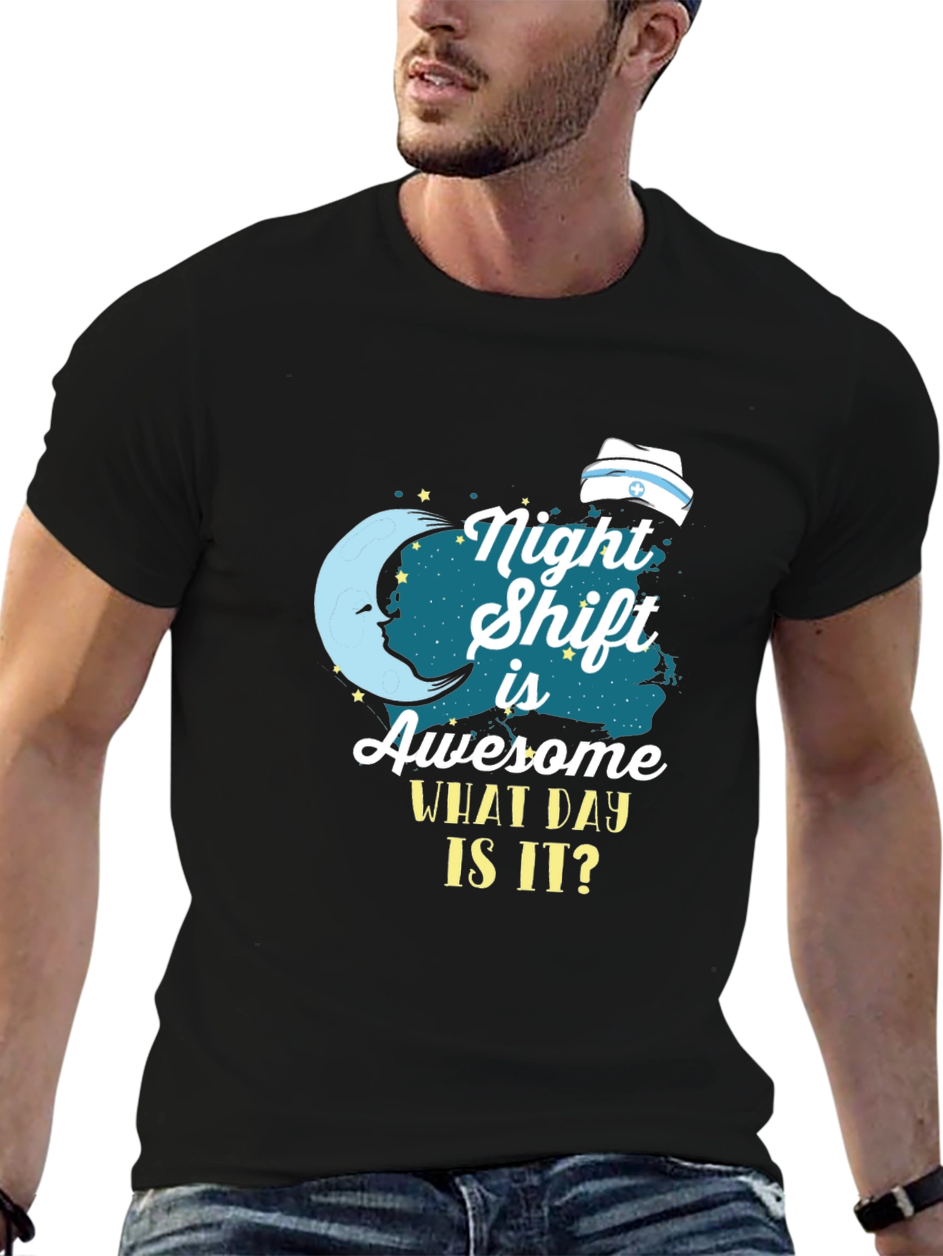 Black Night Shift Nurse T-Shirt - What Day Is It? view 6