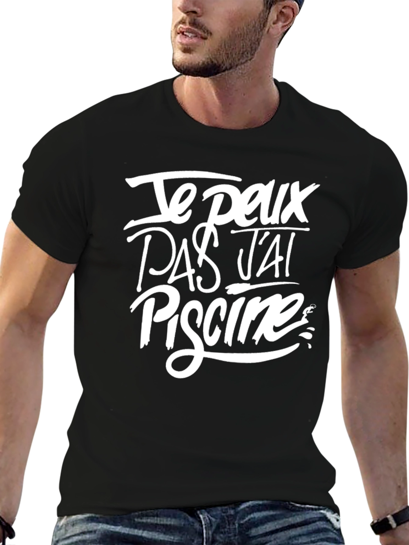 Black Je Peux Pas J'ai Piscine Graphic T-Shirt view 6