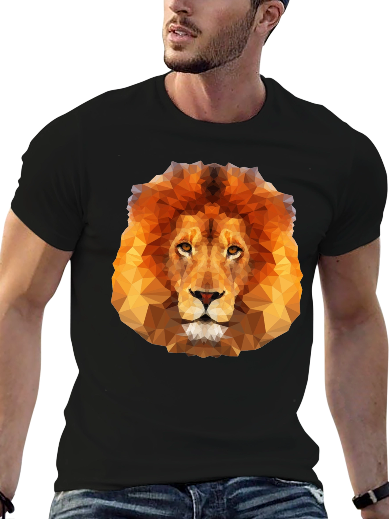 Black Geometric Lion Graphic Tee - Men's Black T-Shirt view 6
