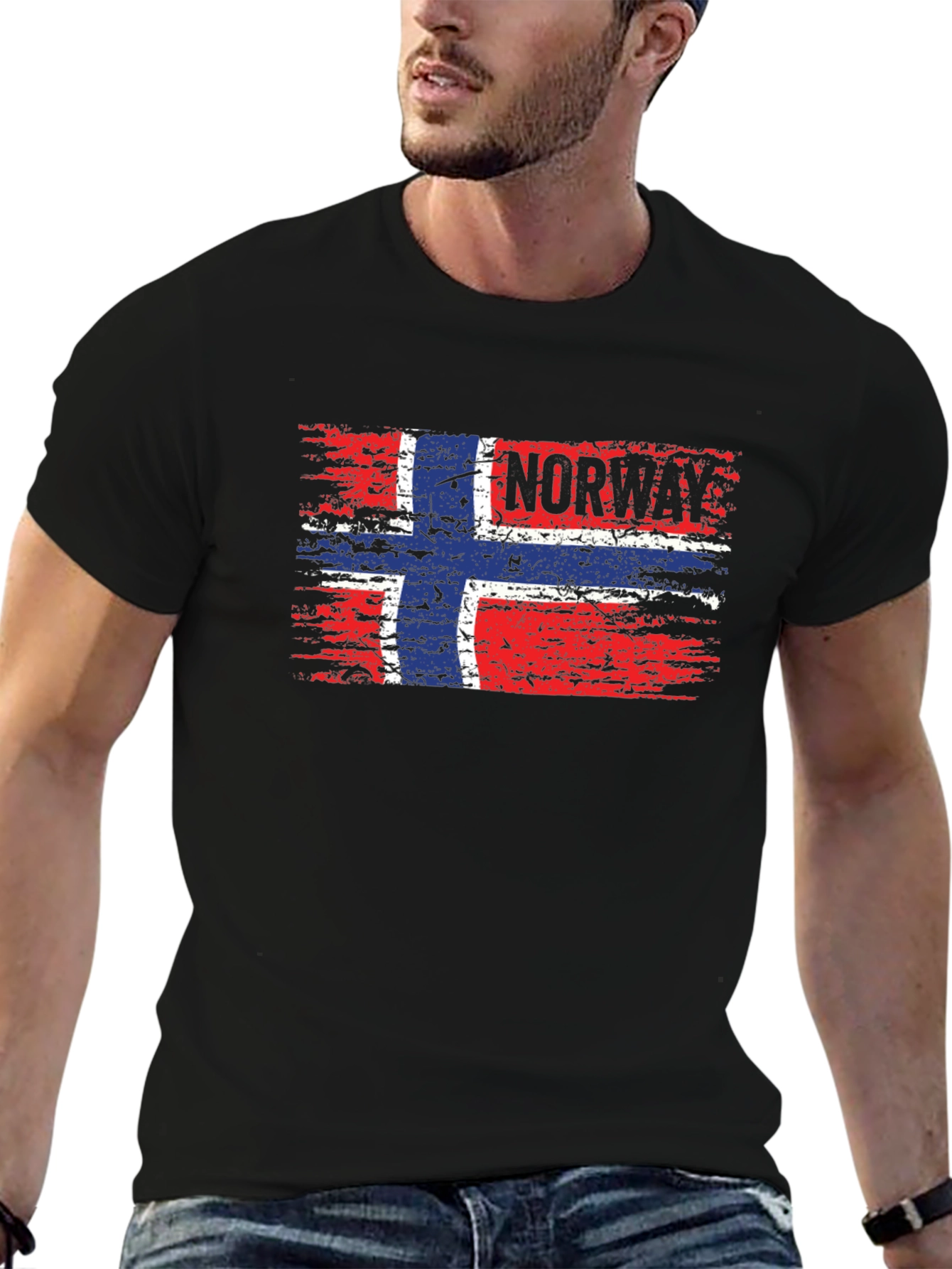 Norway Flag Distressed Black T-Shirt - 6