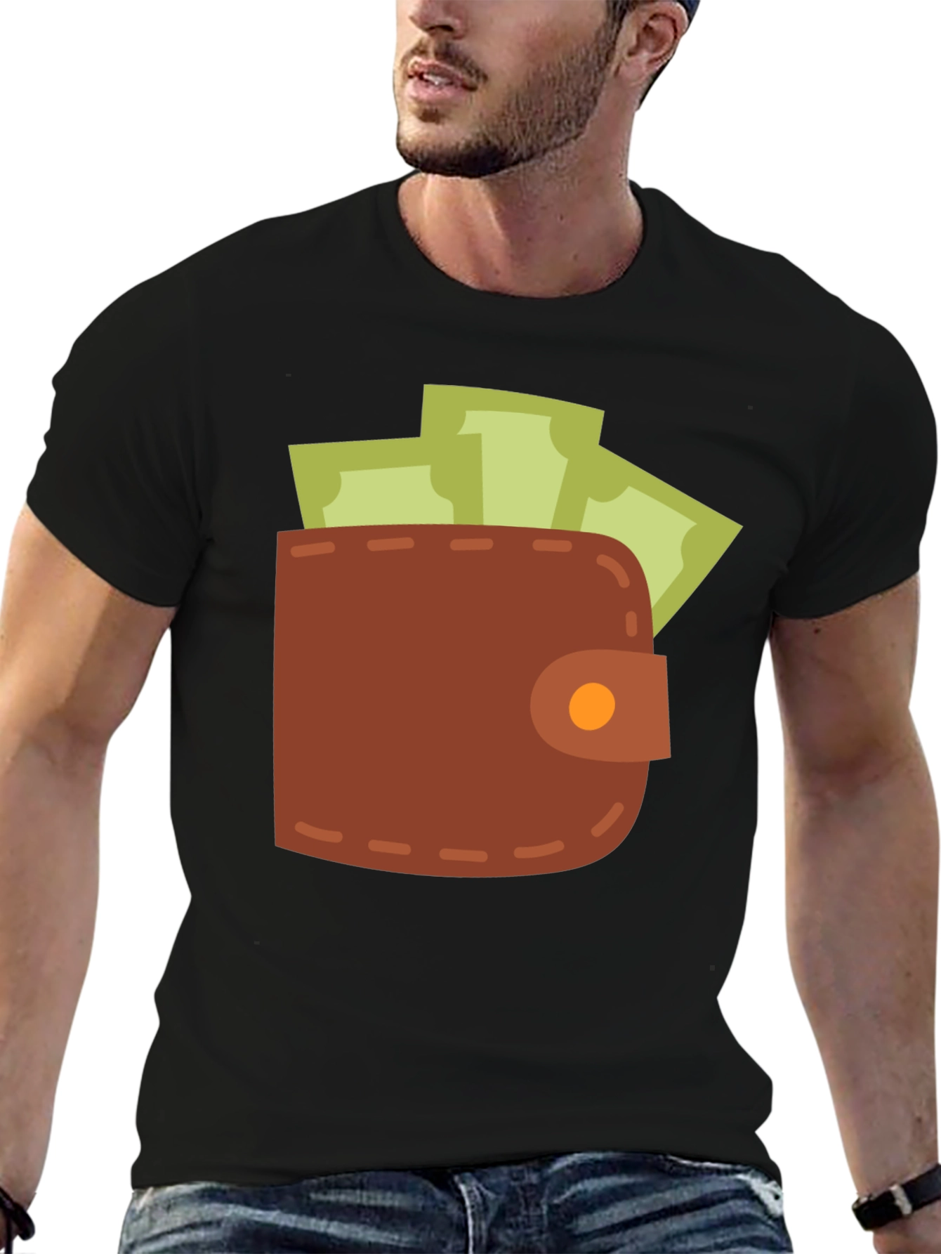 Black Wallet and Cash Graphic Black T-Shirt view 6