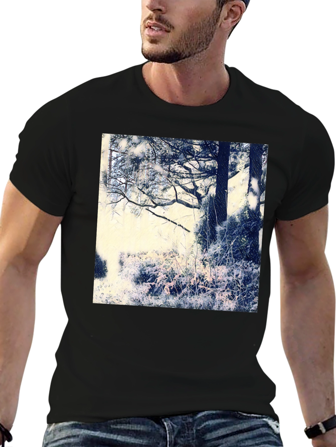 Black Artistic Nature Scene Black T-Shirt view 6