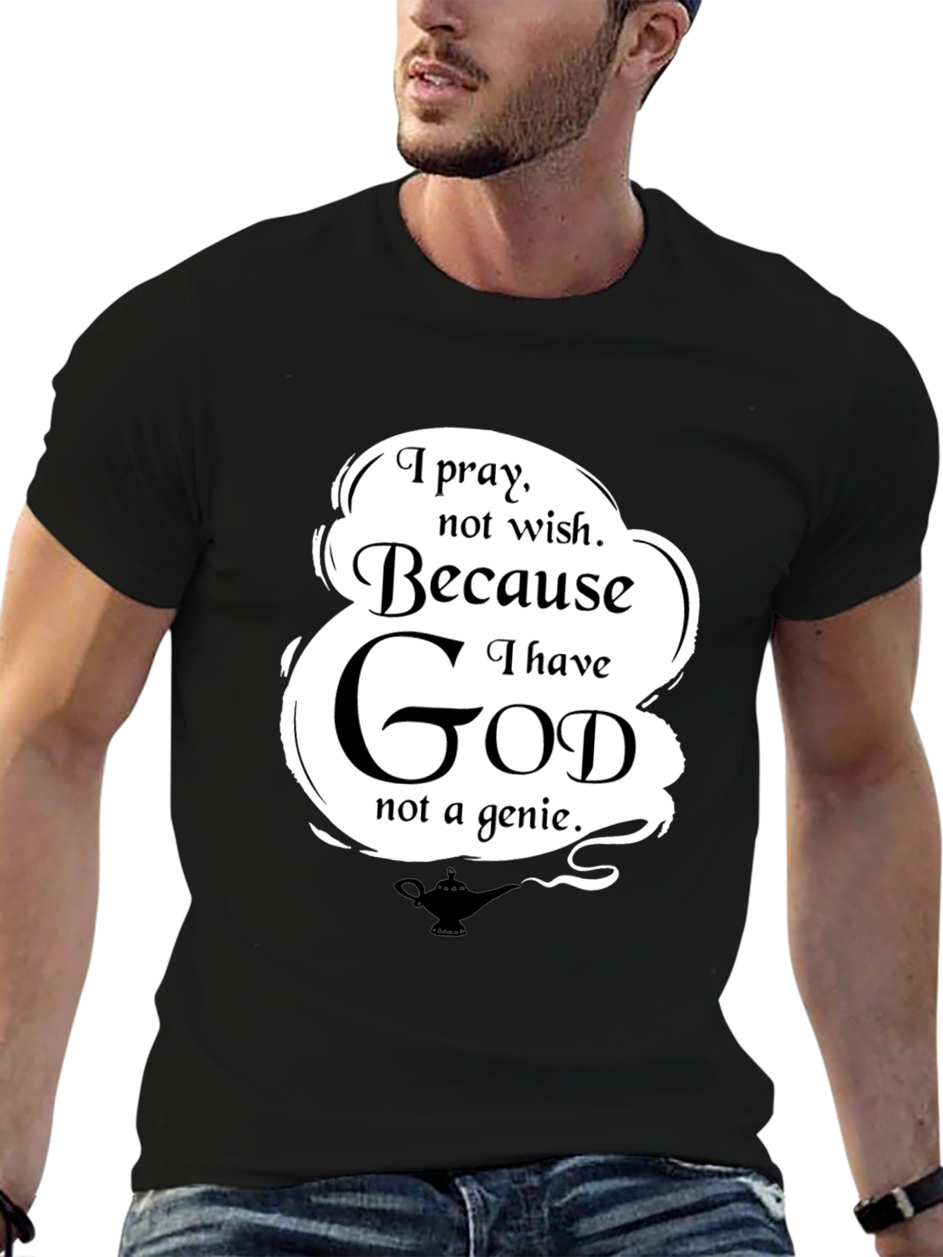 Black I Pray T-Shirt - Religious Graphic Tee view 6