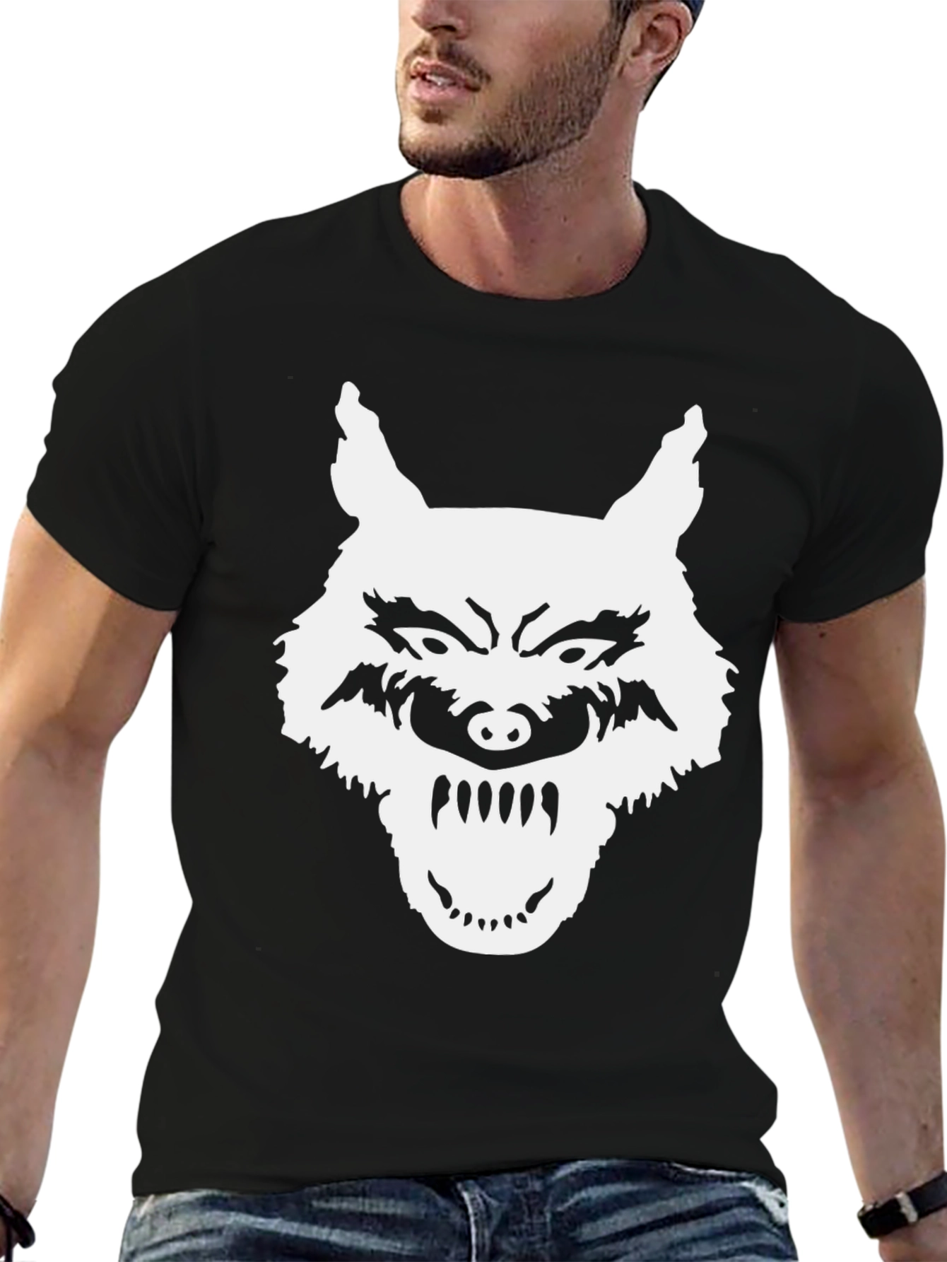 Black Wolf Graphic T-Shirt - Black, Bold Design view 6