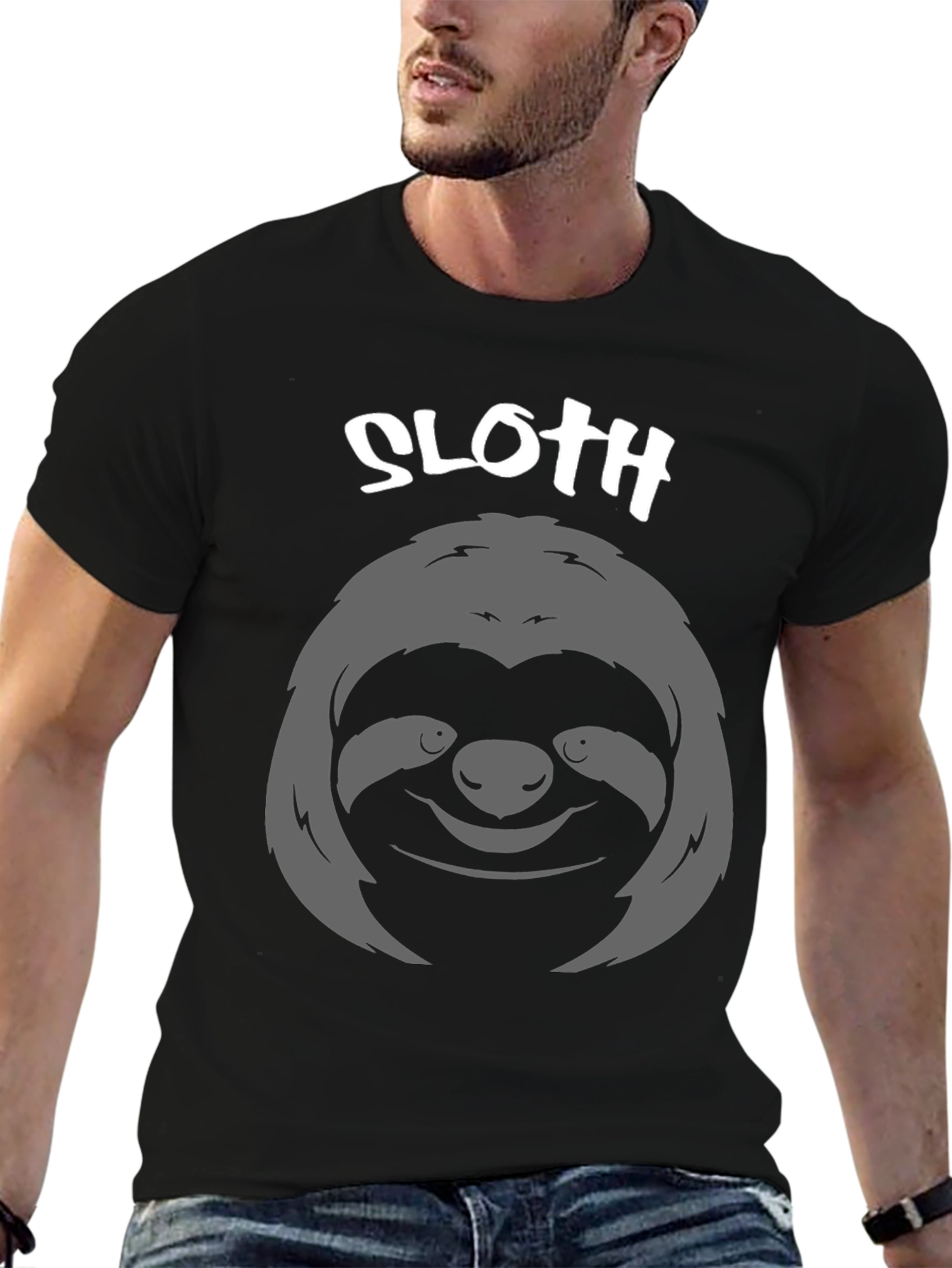 Black Sloth Graphic Print T-Shirt - Casual Tee view 6