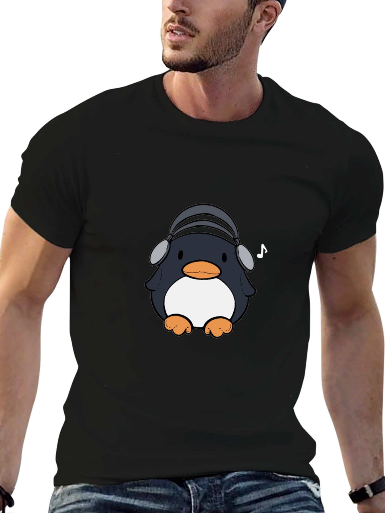 Black Penguin Headphones Graphic Tee - Cool & Stylish view 6