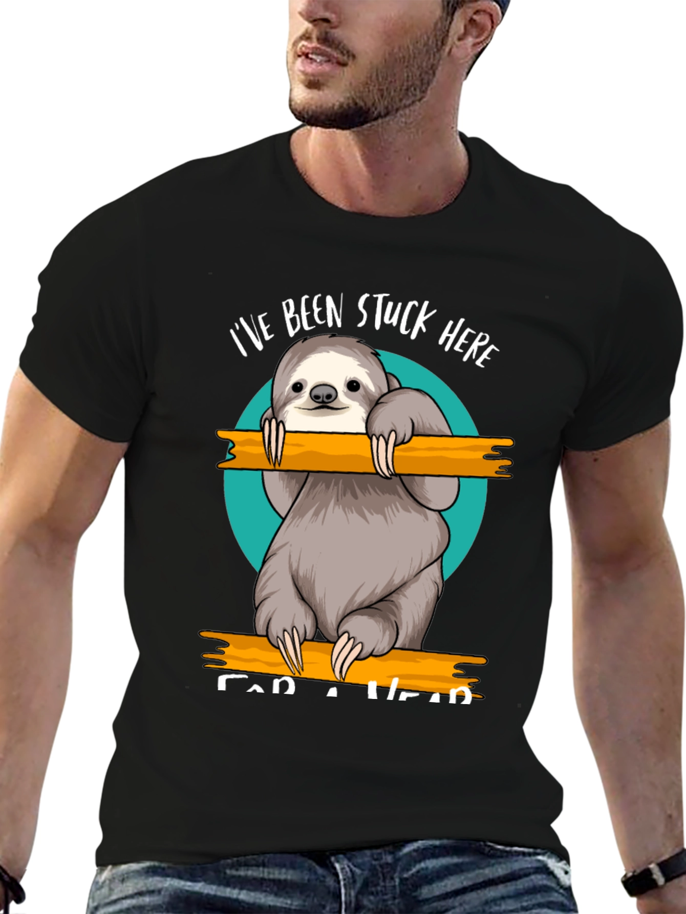 Black Stuck Here Sloth Graphic Tee - Relaxed Fit view 6