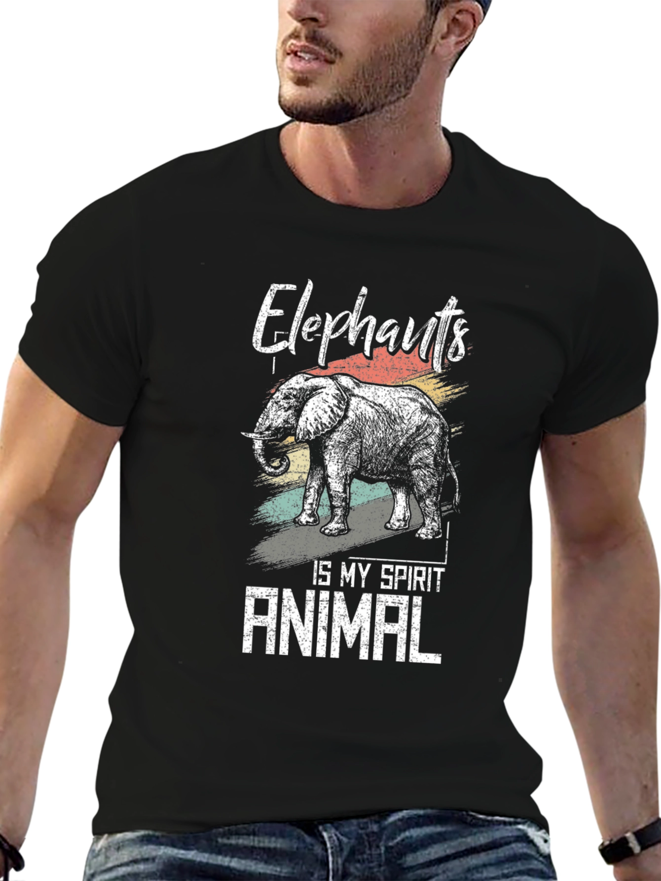 Black Elephant Spirit Animal Graphic Tee - Black Cotton T-Shirt view 6