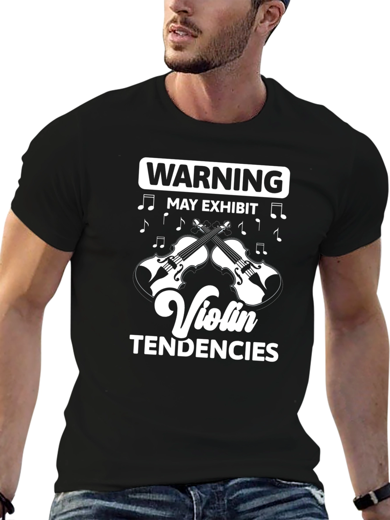 Black Warning: May Exhibit Violin Tendencies - Novelty T-Shirt view 6