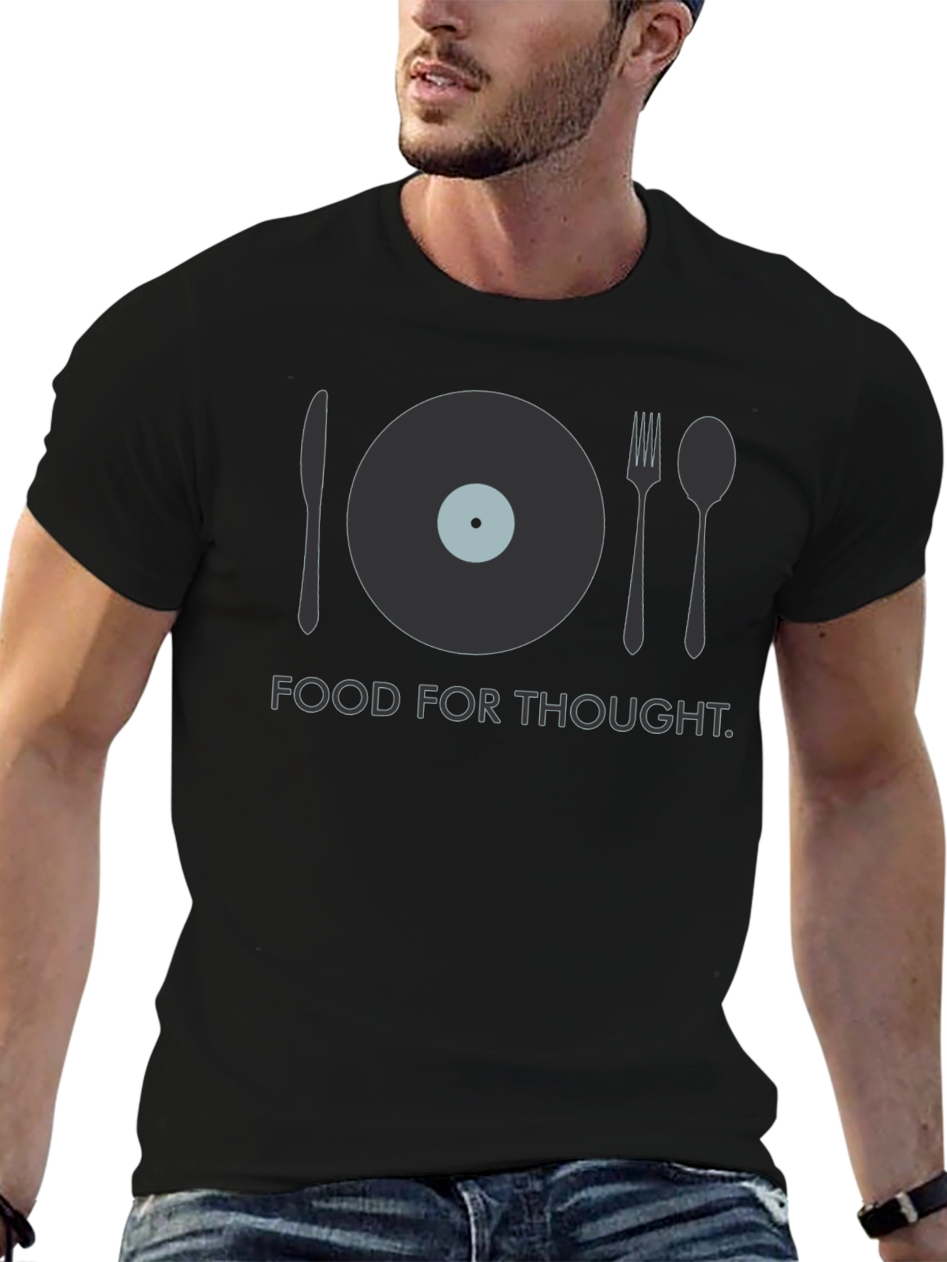 Black Food for Thought T-Shirt - Novelty Music Inspired Tee view 6