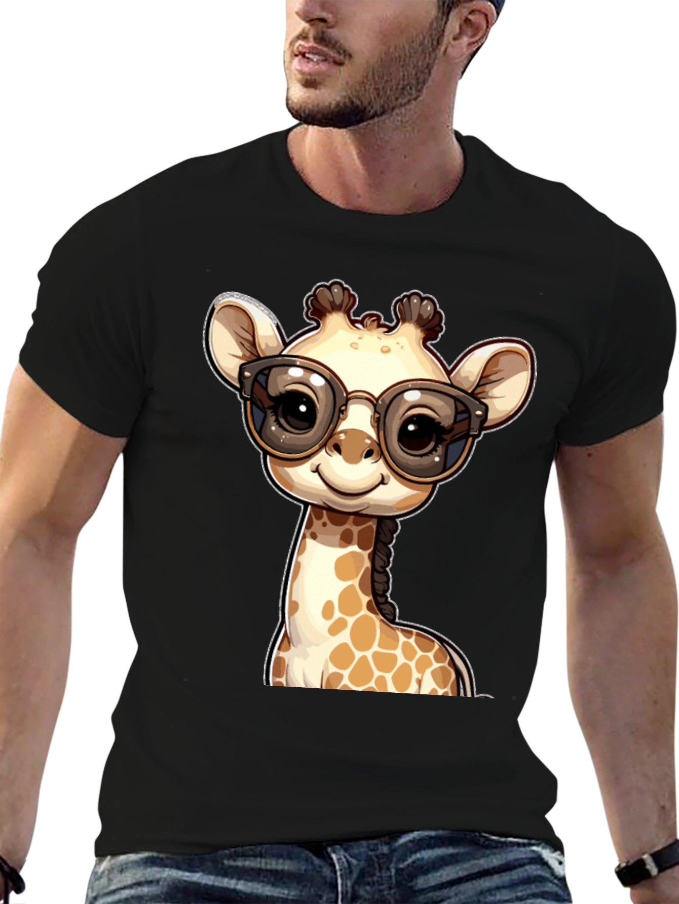 Black Giraffe with Glasses Graphic Tee view 6