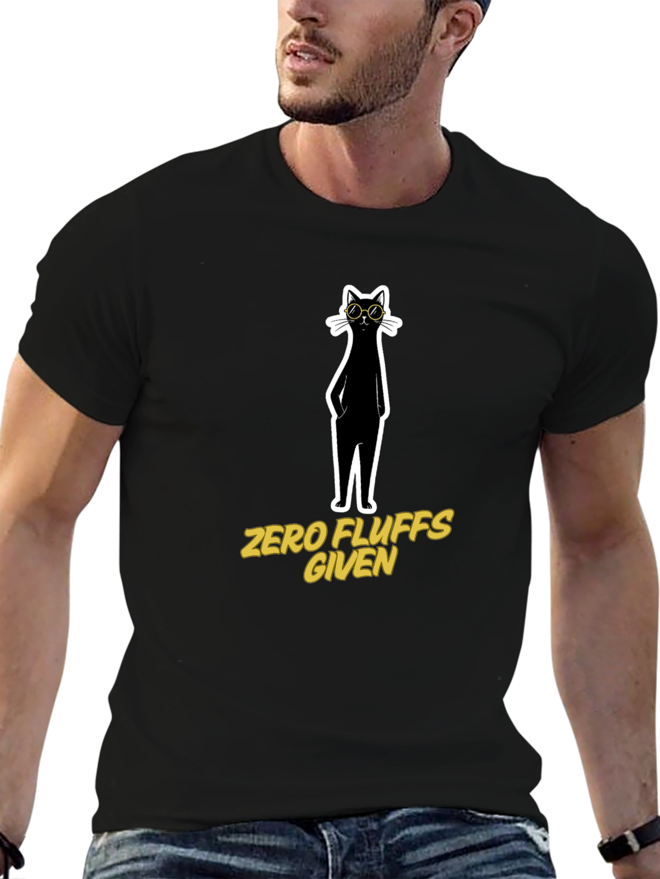 Black Zero Fluffs Given Cat T-Shirt view 6