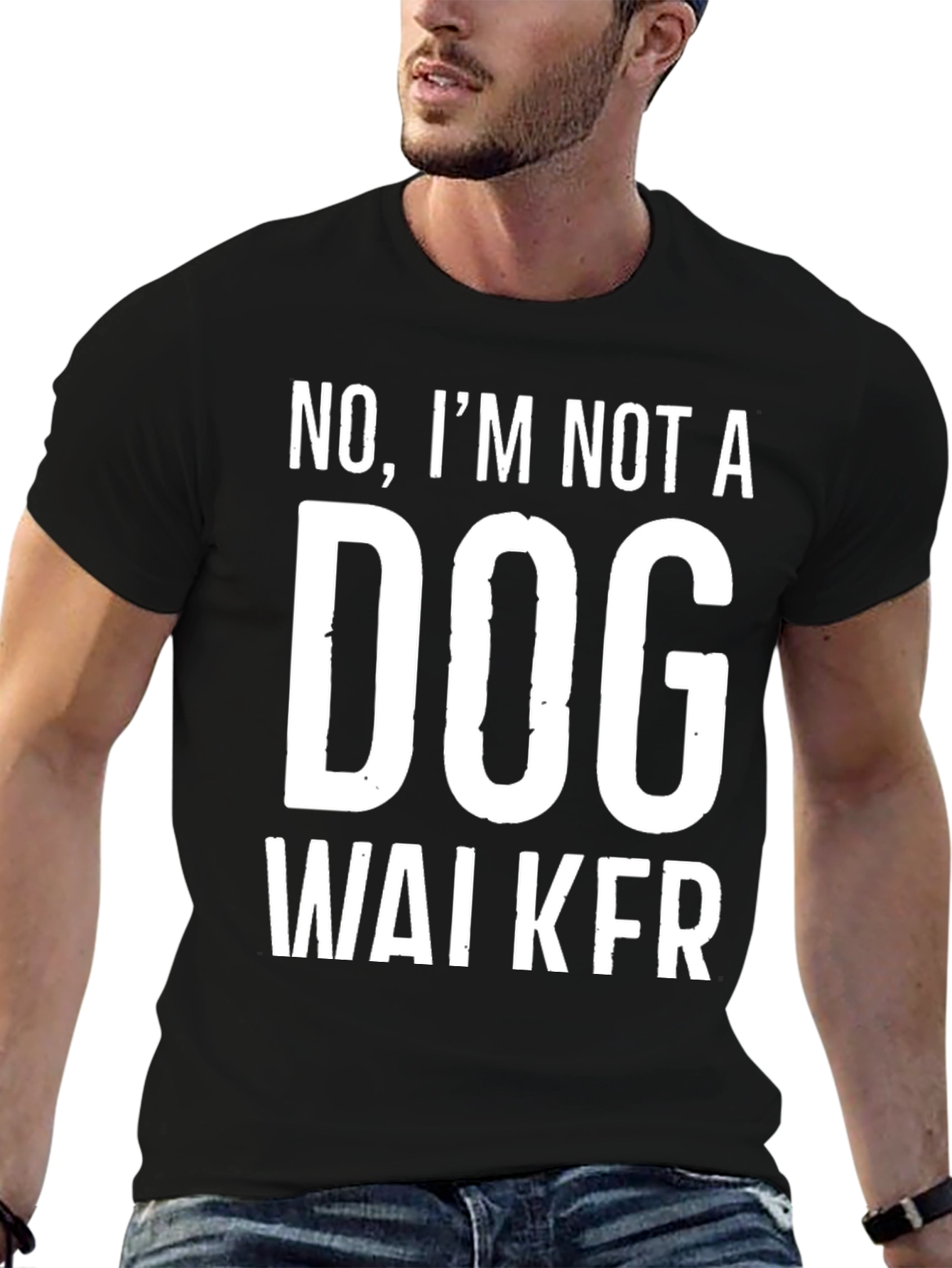 Black No Dog Walker Graphic Tee - Men's Humor T-Shirt view 6