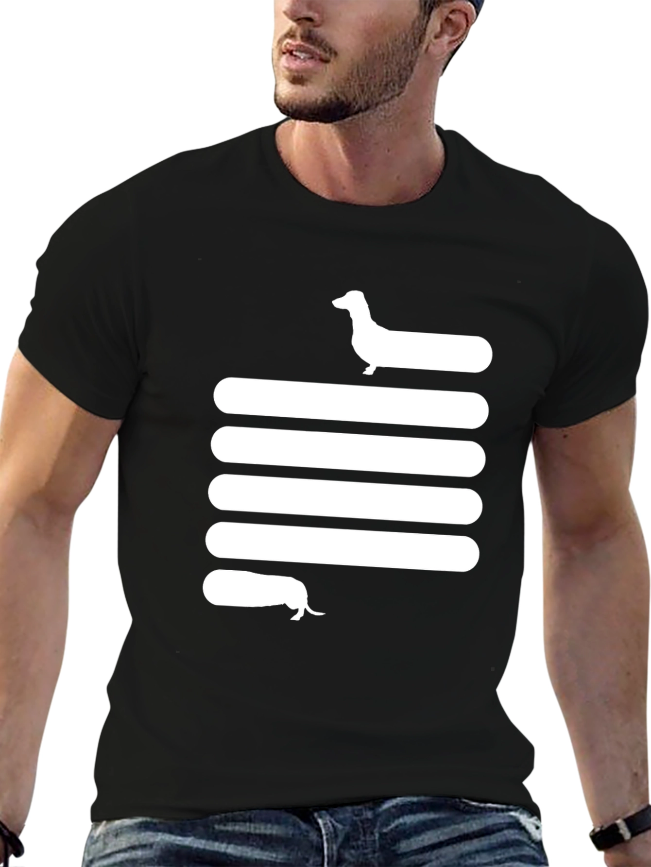 Black Dachshund Stripe Tee - Unique Dog Lover T-Shirt view 6