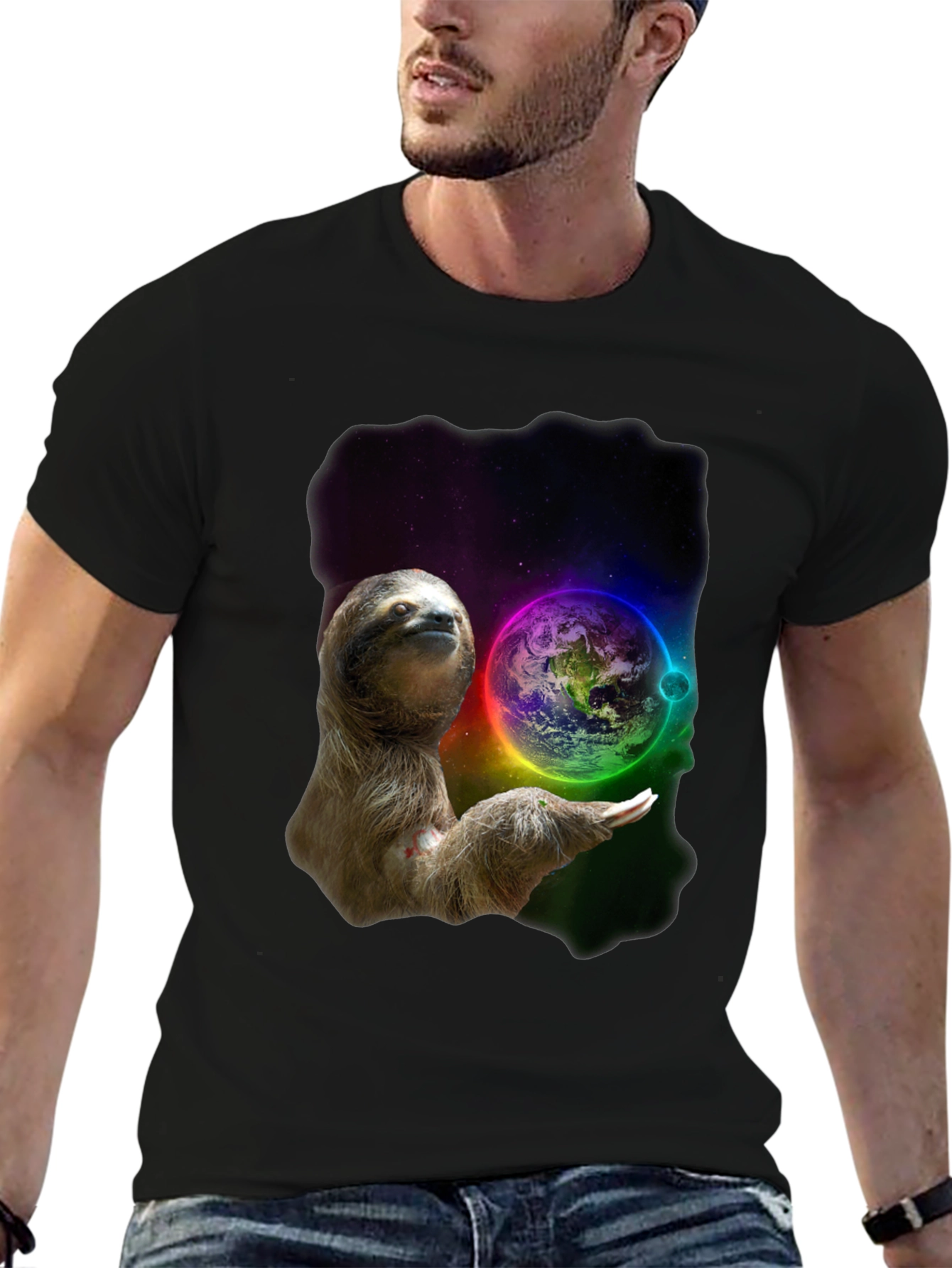 Black Cosmic Sloth T-Shirt -  Planet Protector Design view 6
