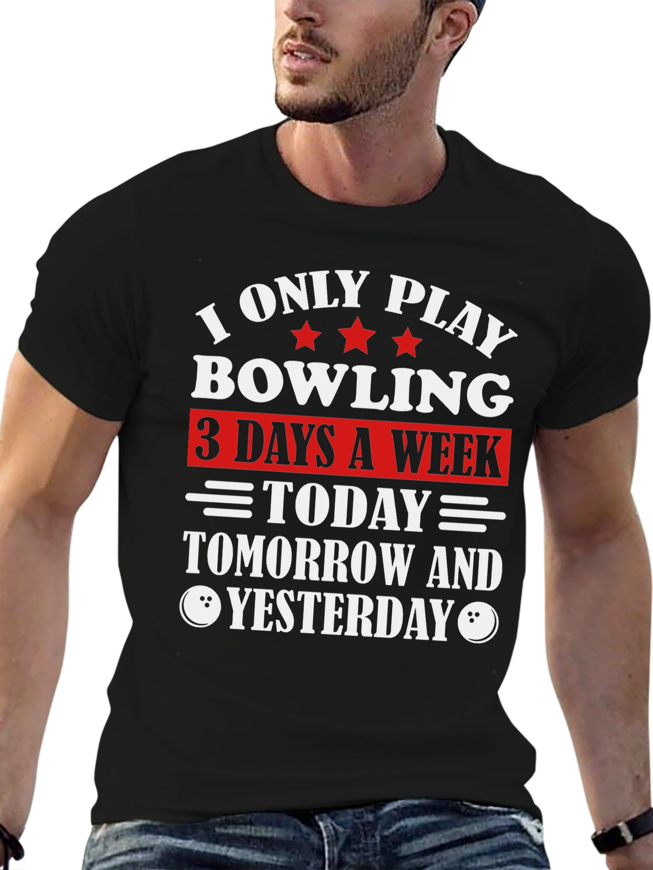 Black Funny Bowling T-Shirt: I Only Play 3 Days a Week view 6