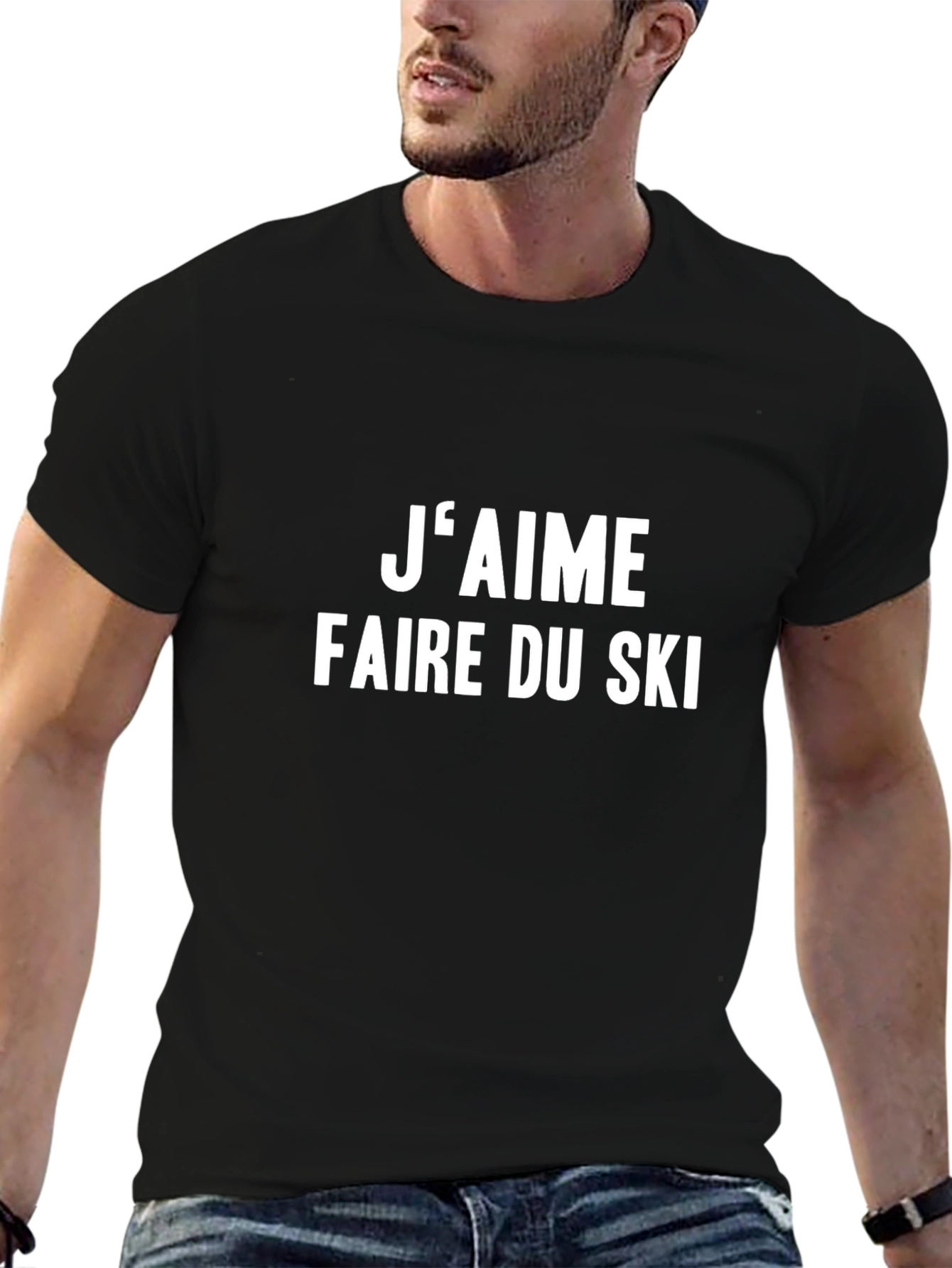 Black J'aime Faire du Ski Black T-Shirt view 6