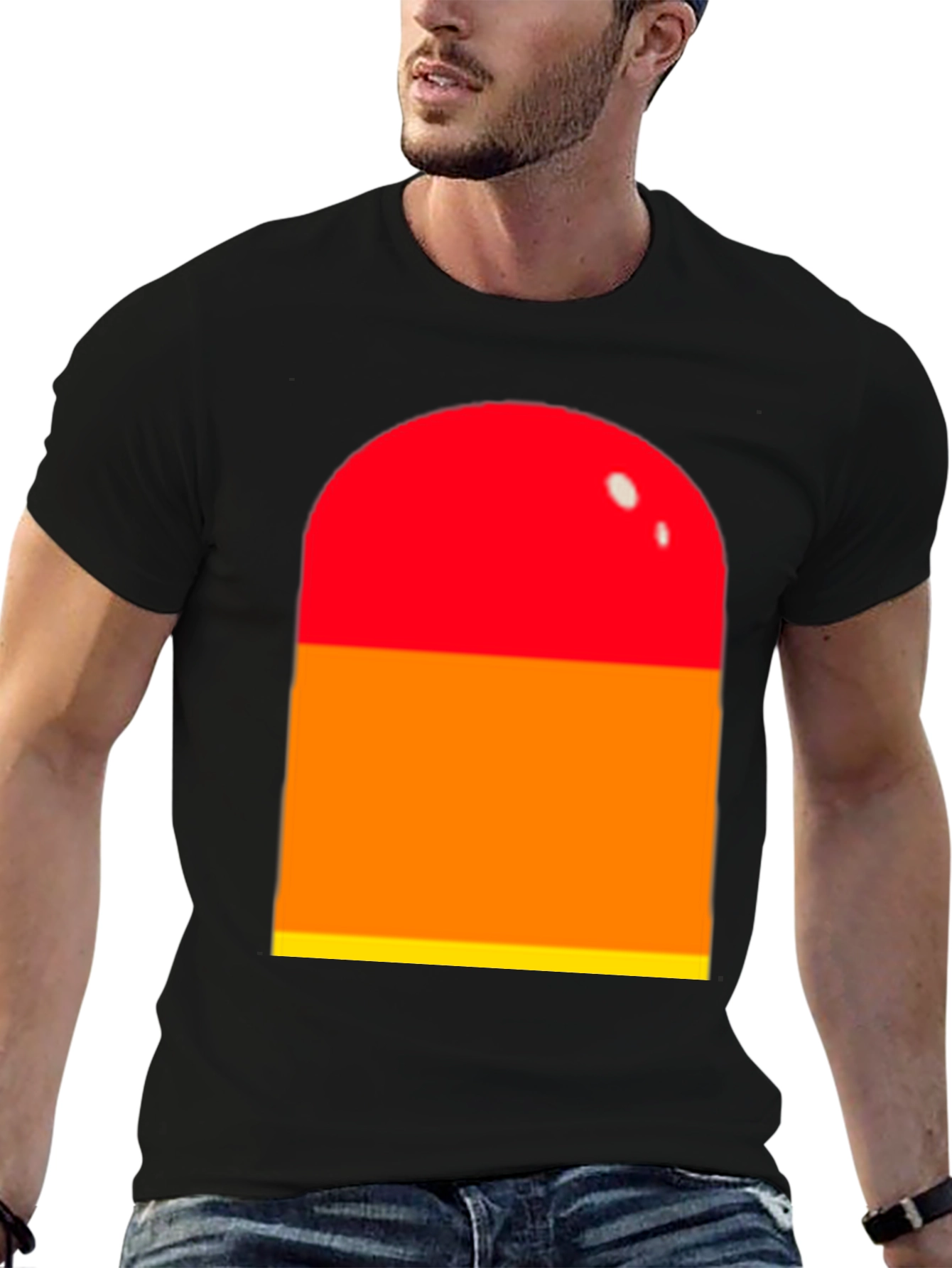 Black Retro Color Block Tee - Red, Orange, Yellow Graphic T-Shirt view 6