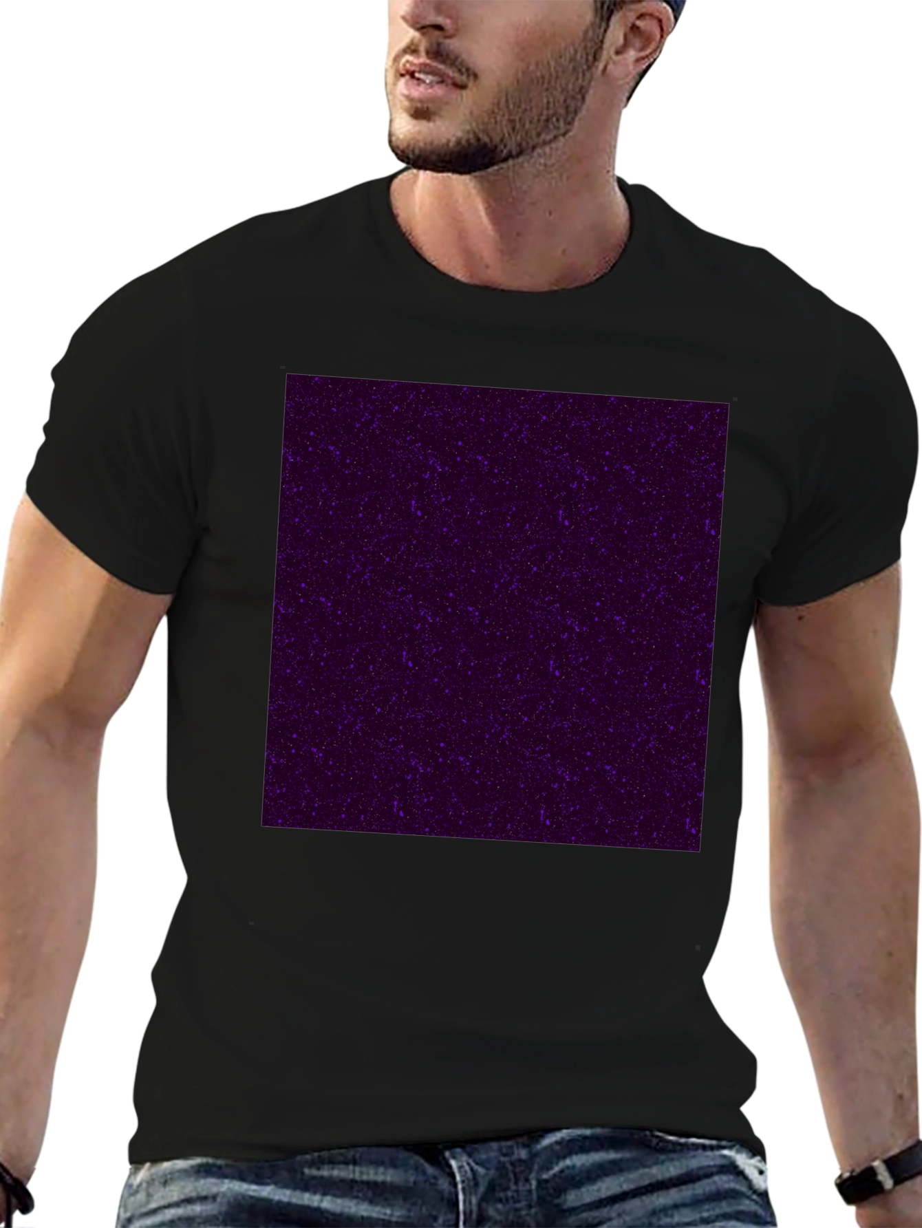 Black Galaxy Print Black Crew Neck T-Shirt view 6