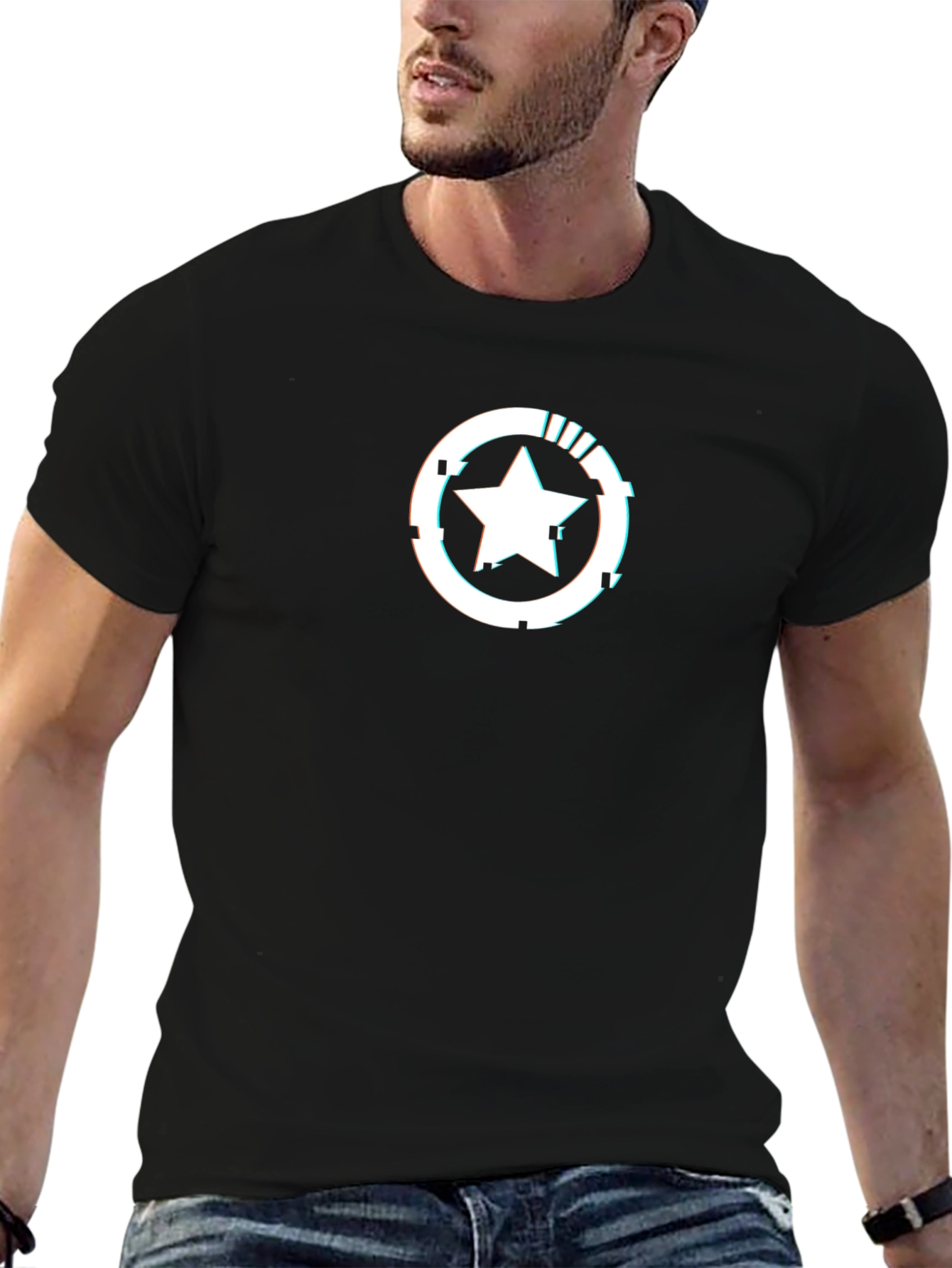 Black Star Glitch Black T-Shirt view 6