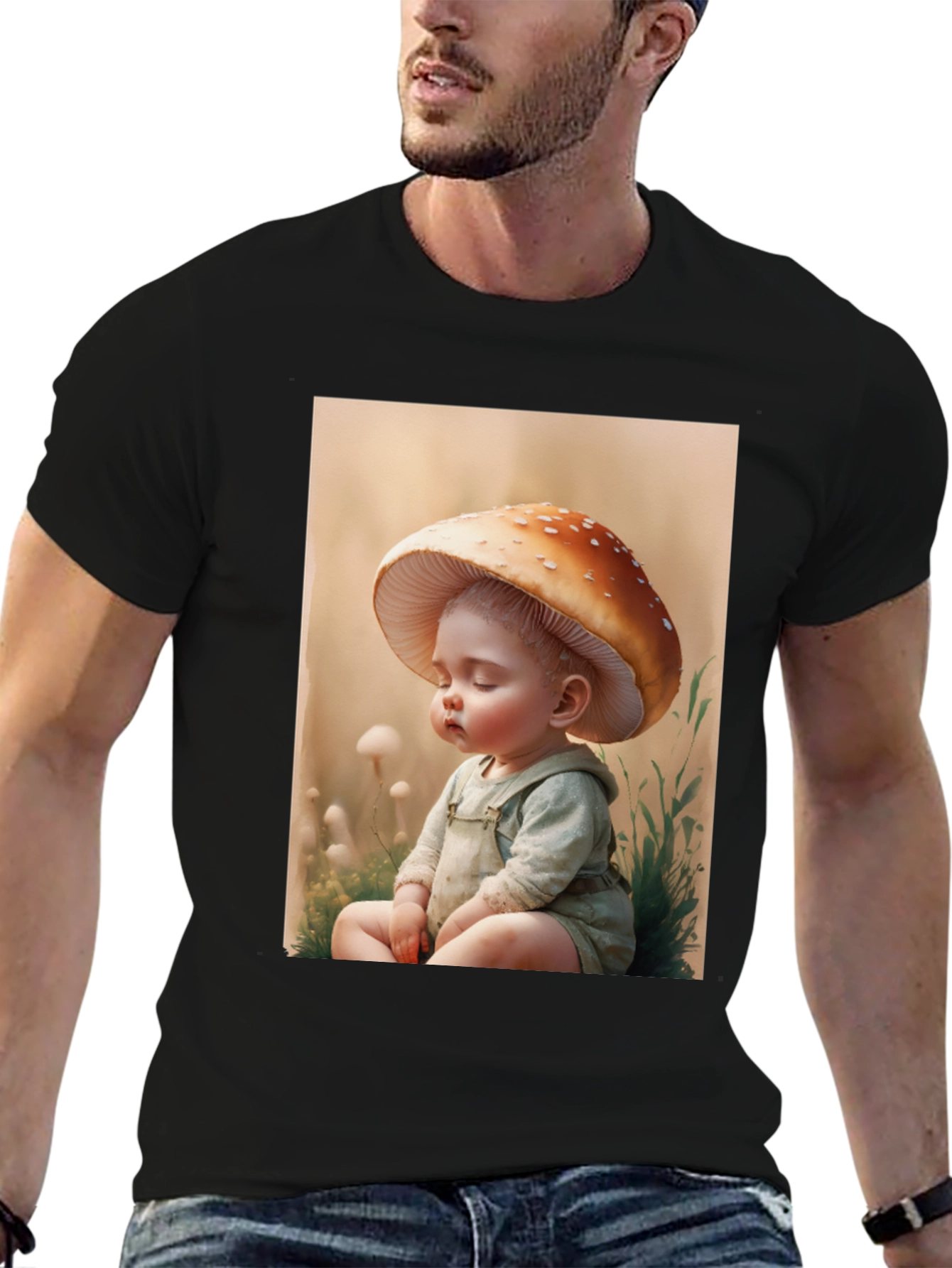 Black Mushroom Baby Graphic Tee - Unique Design view 6