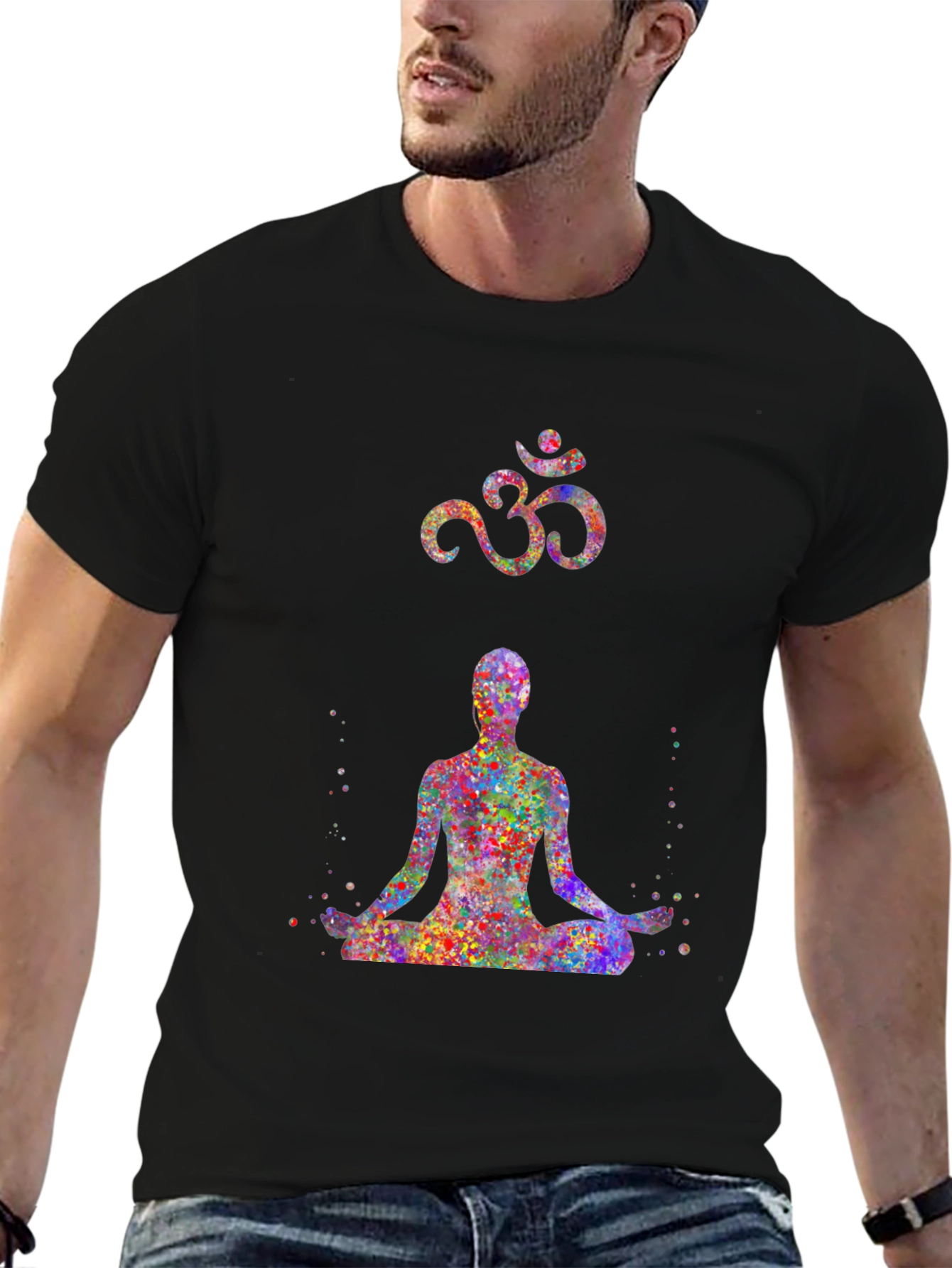 Black Yoga Om Symbol Graphic T-Shirt view 6