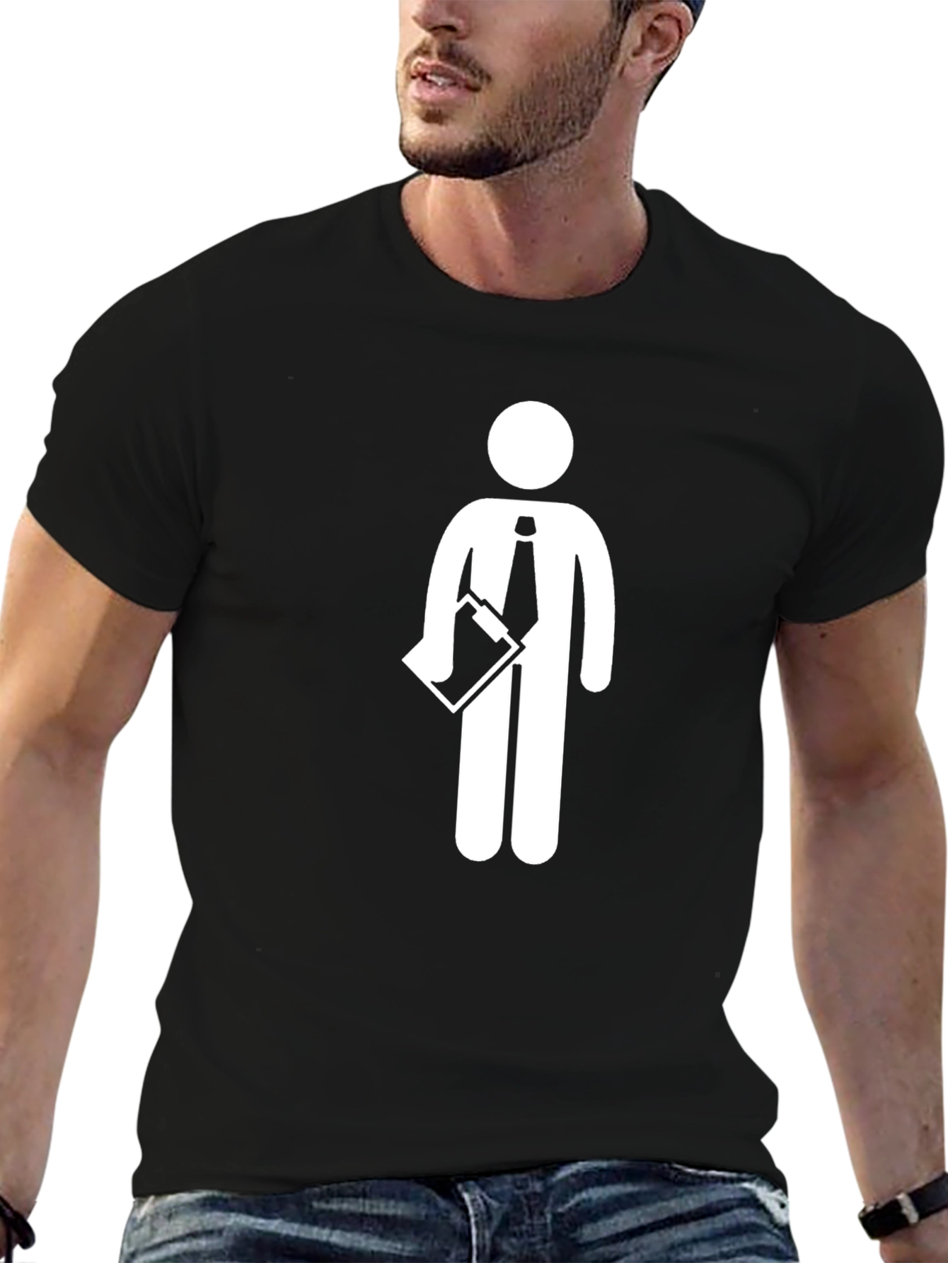 Black Business Man Graphic Tee - Funny Stick Figure Shirt view 6