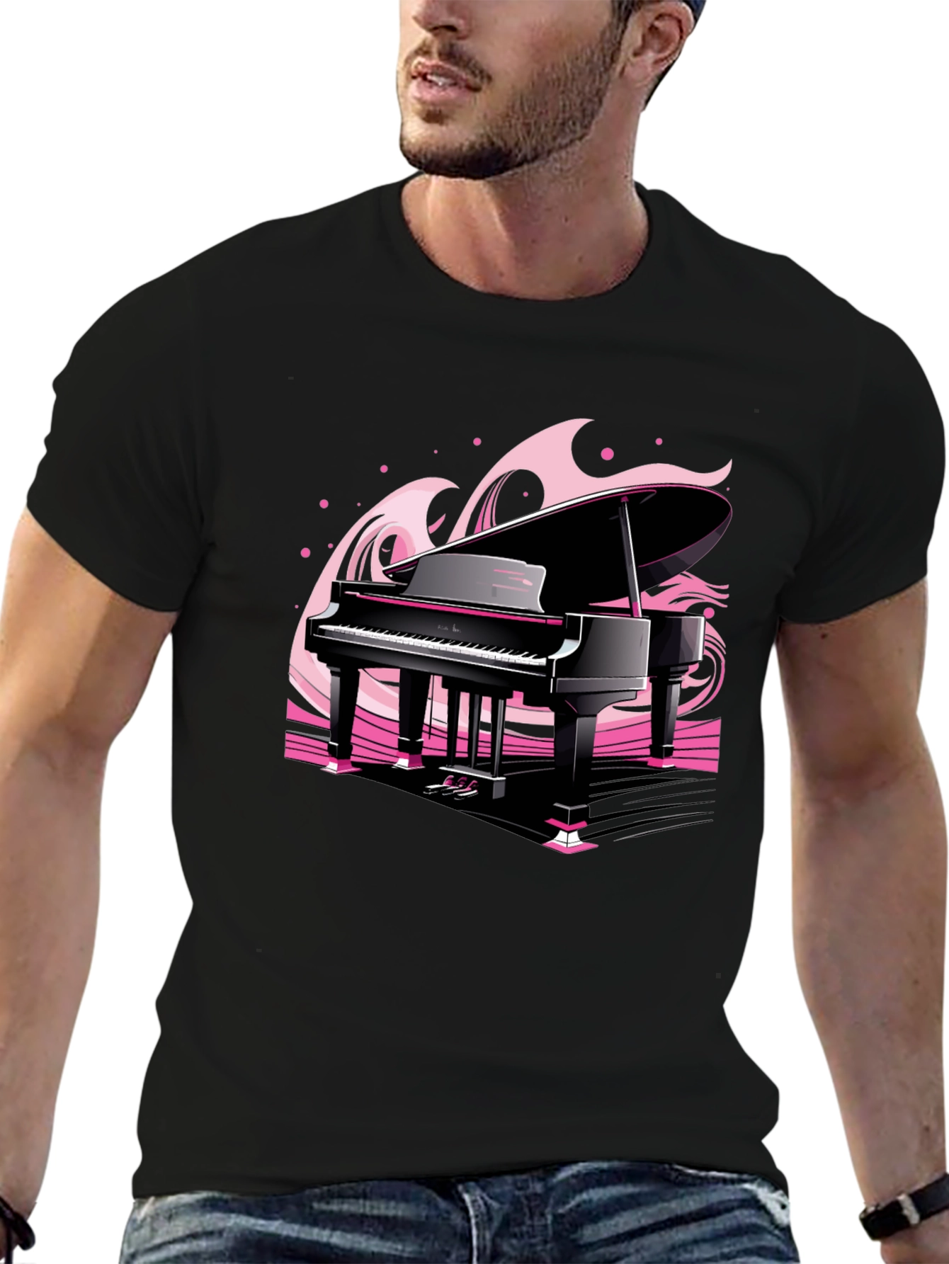 Black Piano Waves Graphic Tee - Musical Black T-Shirt view 6