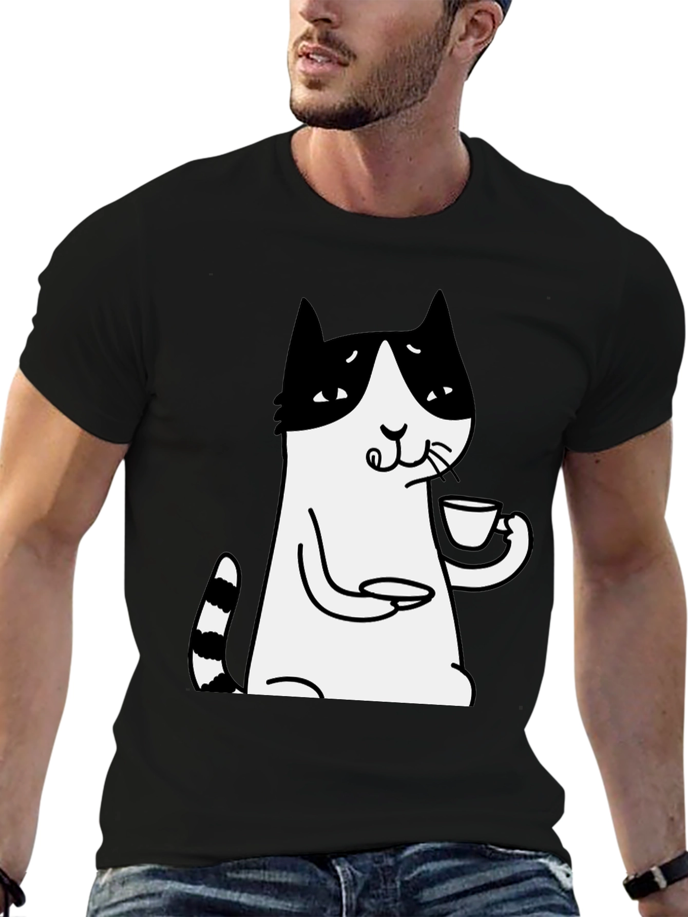 Black Cat Lover T-Shirt - Drinking Tea Funny Tee view 6
