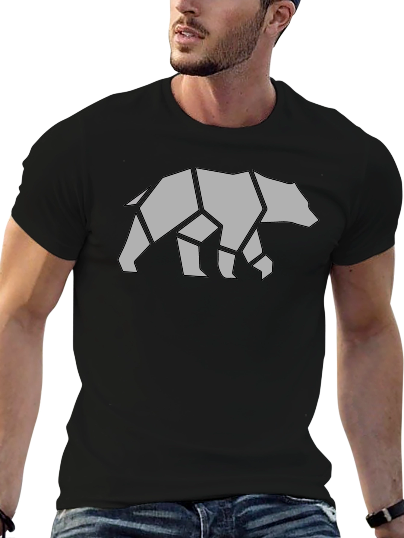 Black Geometric Bear Graphic Tee - Black Casual Shirt view 6