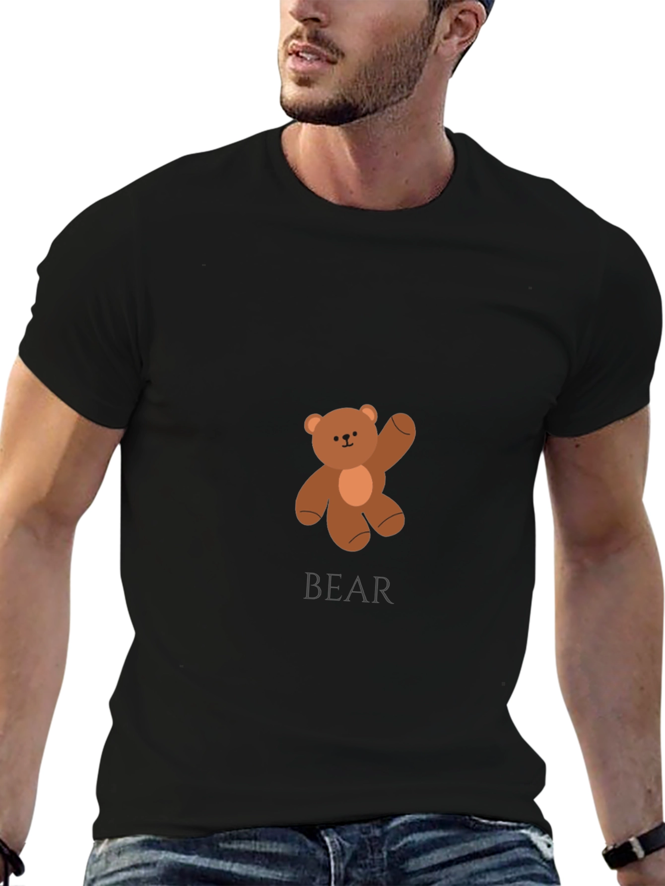 Black Men's Black Teddy Bear Graphic T-Shirt view 6
