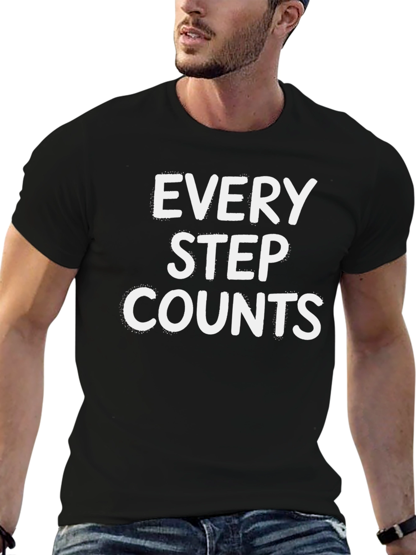 Black Every Step Counts T-Shirt - Motivational Black Tee view 6