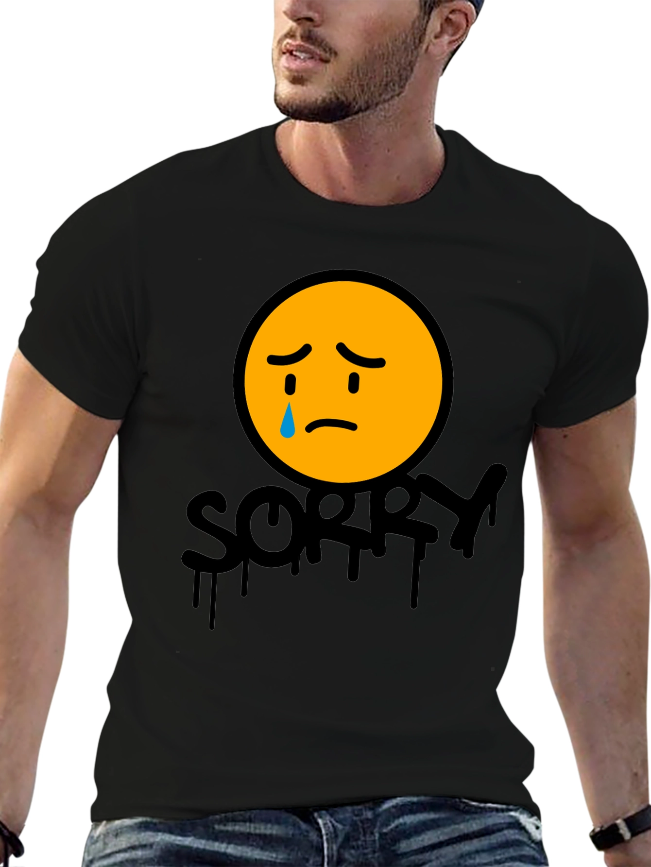 Black Sorry Face Graphic Tee - Black Cotton Blend view 6
