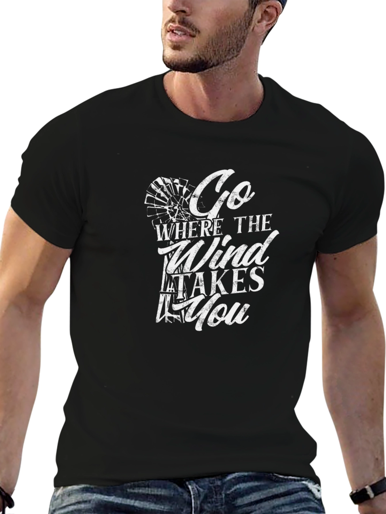 Black Go Where The Wind Takes You Graphic Tee view 6