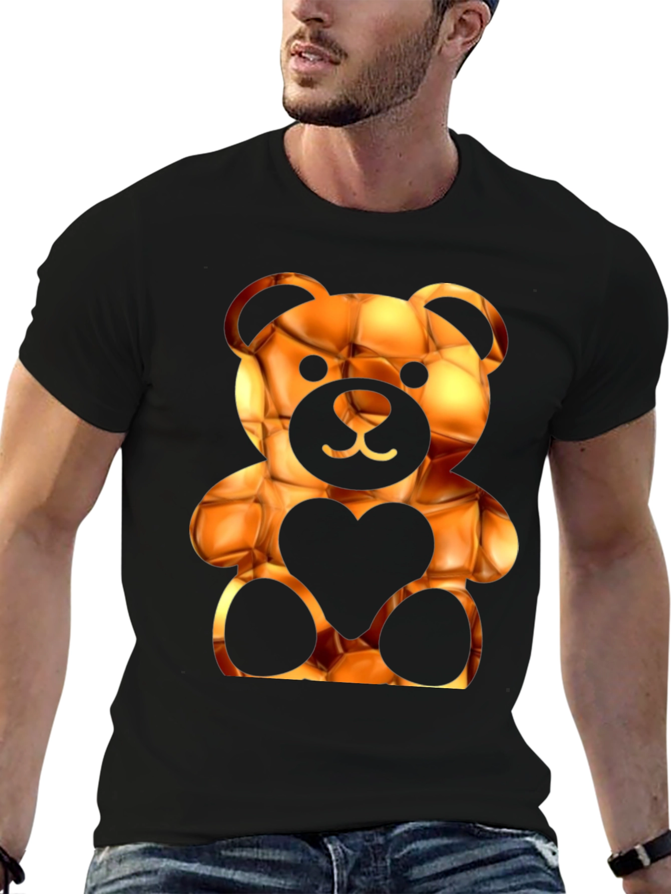 Black Trendy Black Bear Heart Graphic Tee view 6