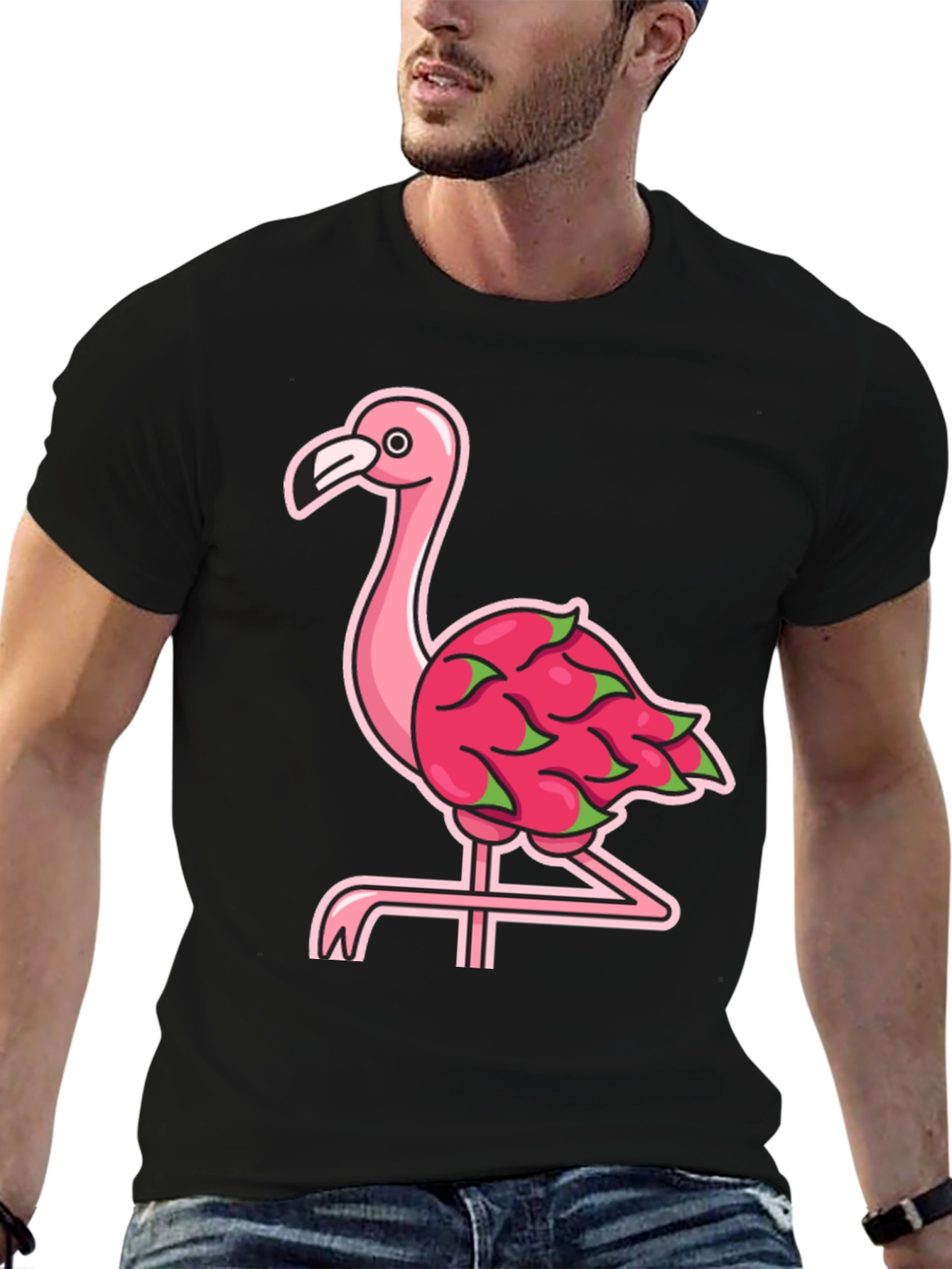 Black Flamingo Dragon Fruit Graphic Tee view 6