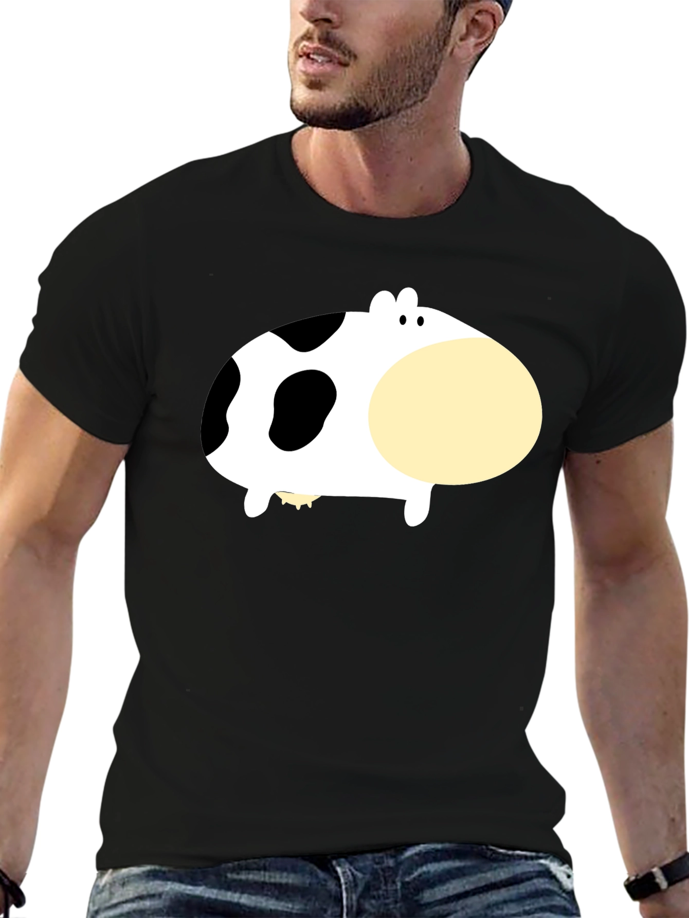 Black Cute Cartoon Cow Graphic Tee - Black view 6