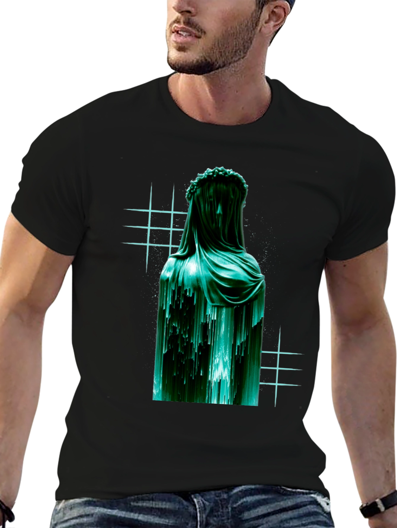 Black Veiled Statue Graphic T-Shirt - Modern Art Tee view 6