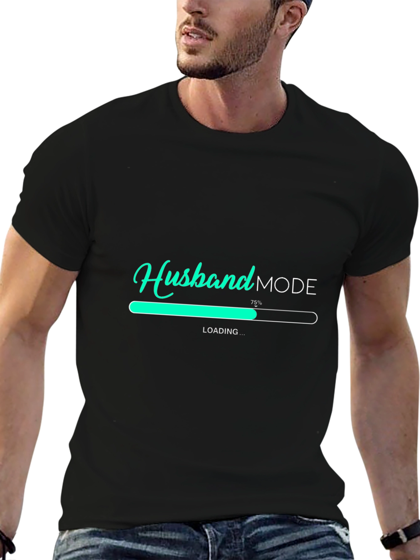 Black Husband Mode Loading Men's Black T-Shirt view 6