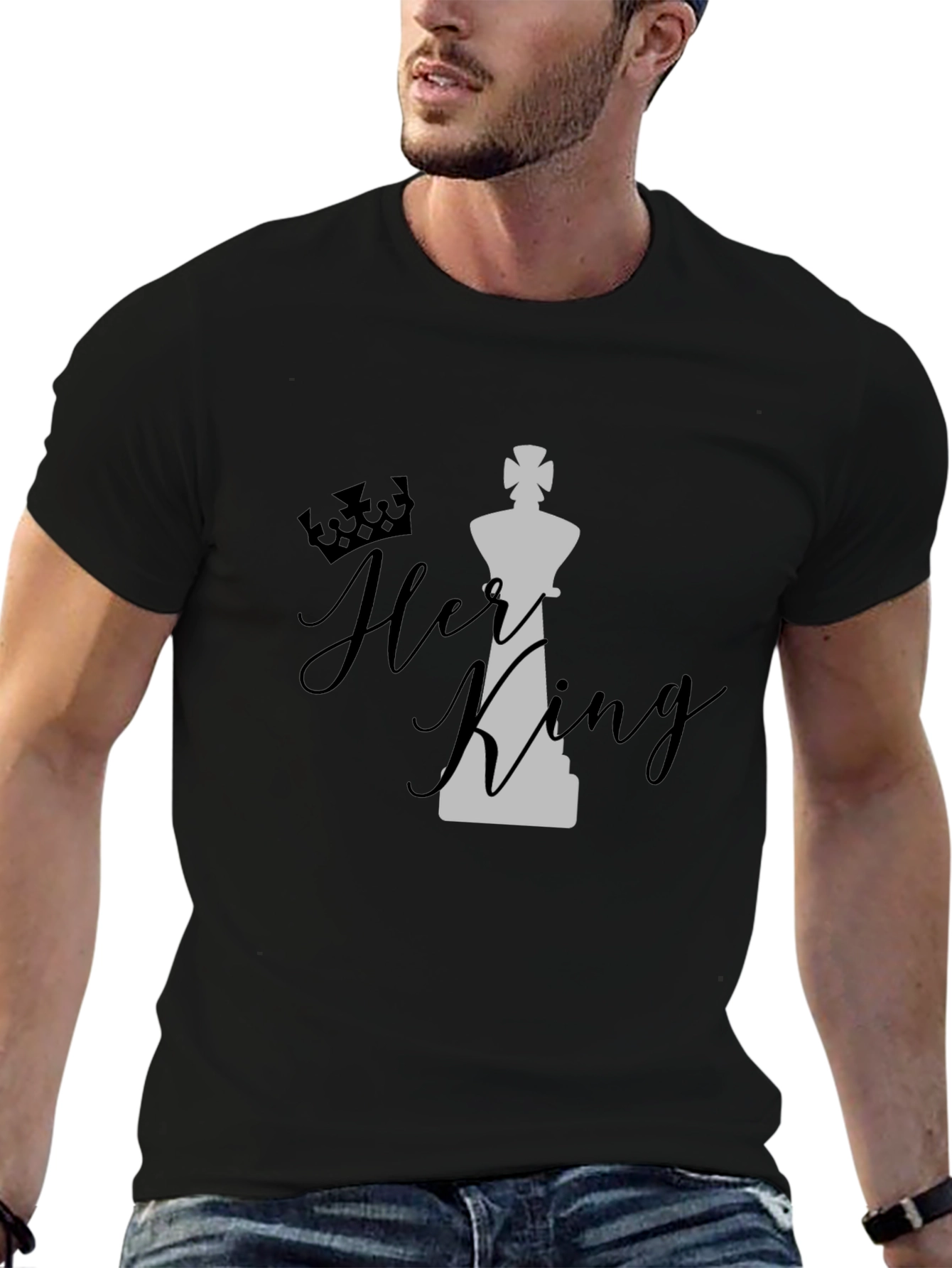 Black Her King Graphic T-Shirt - Black Cotton Blend Casual Tee view 6