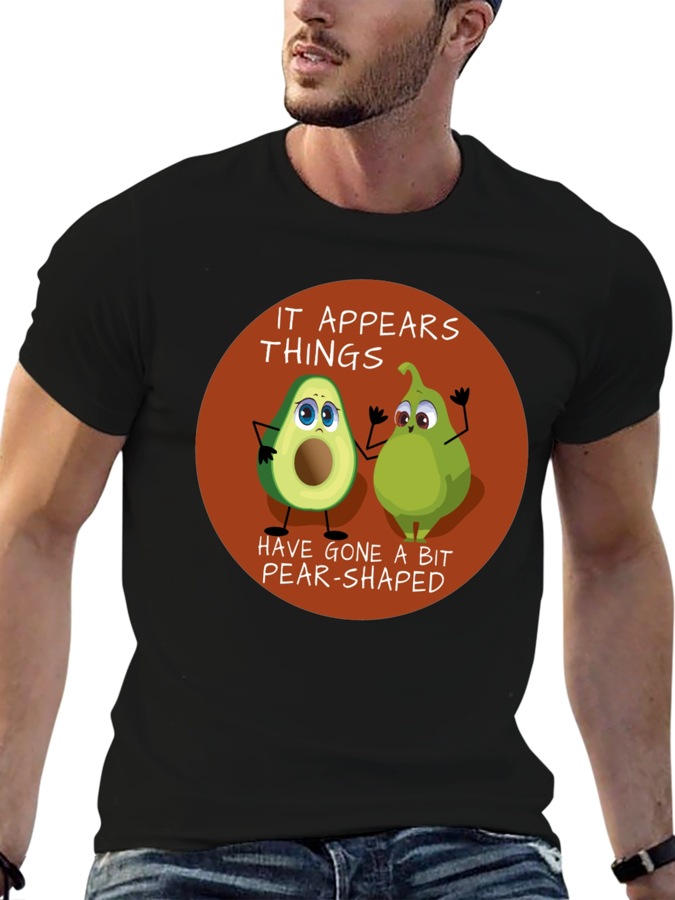Black Funny Avocado & Pear Graphic T-Shirt view 6