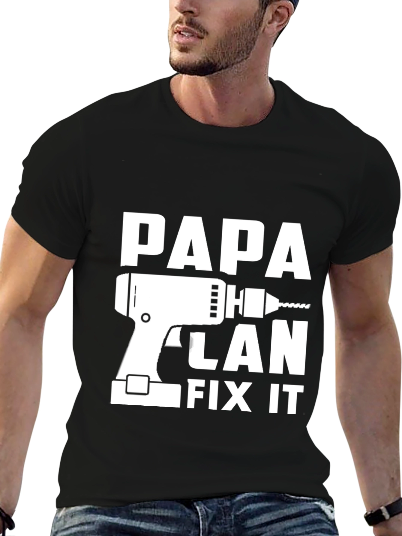 Black Papa Can Fix It T-Shirt - Funny Dad Tee view 6