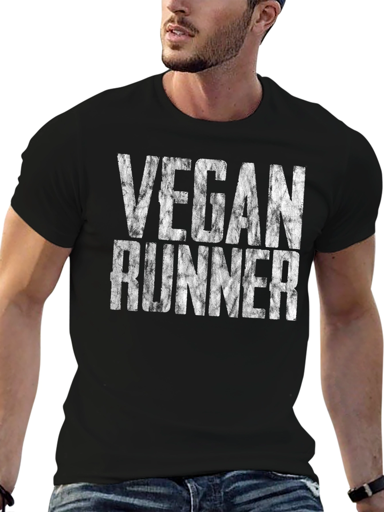 Black Vegan Runner Graphic Tee - Unisex Soft Cotton T-Shirt view 6