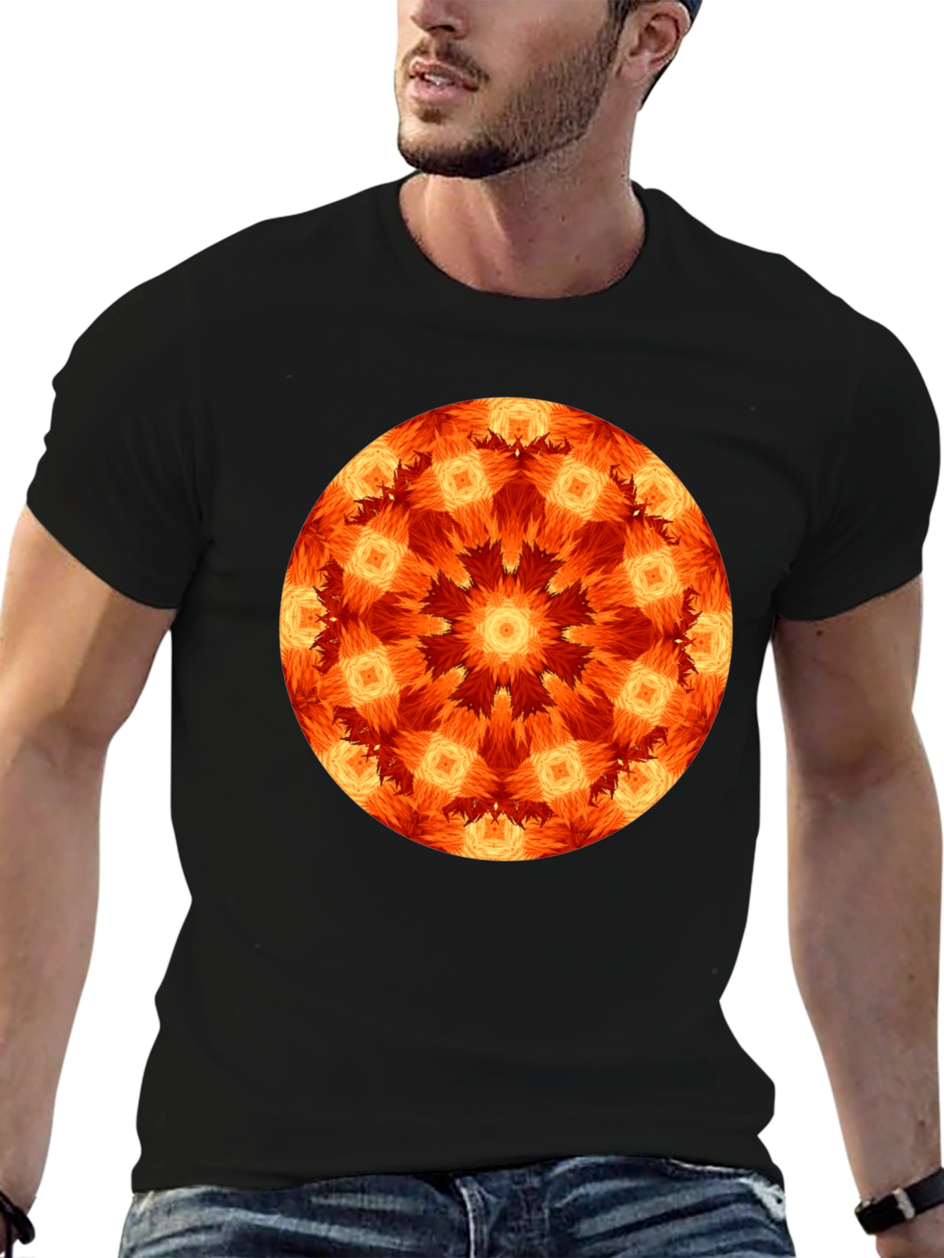 Black Fiery Mandala Graphic Black T-Shirt view 6